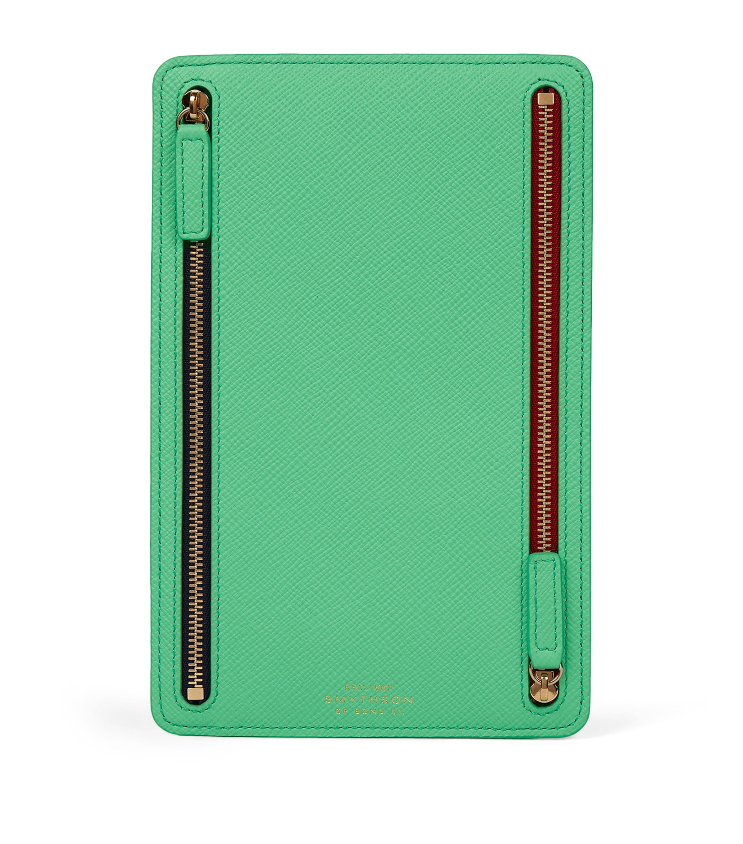 Smythson Leather Panama Multi-Zip Travel Wallet Shamrock