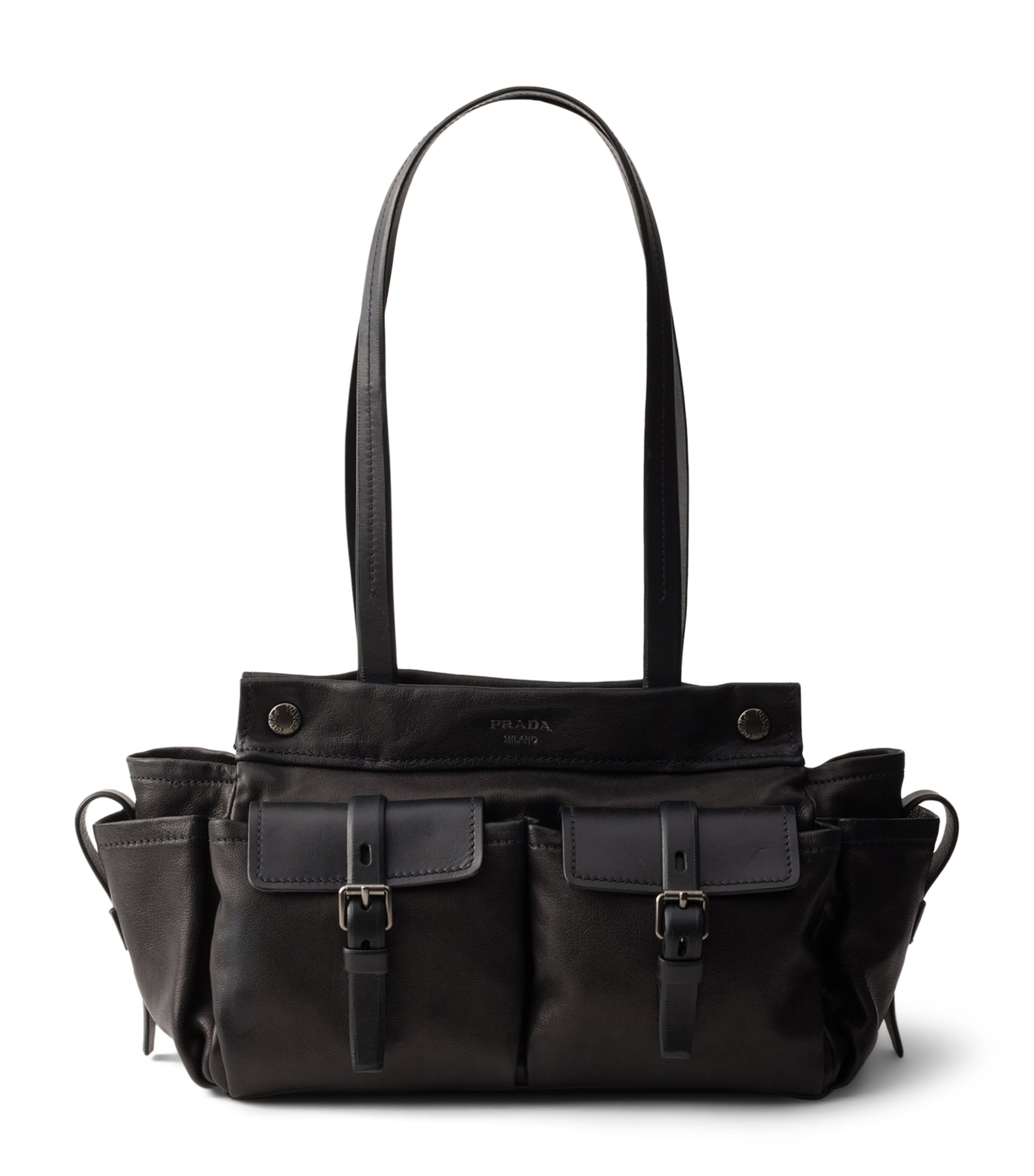 Prada Medium Leather Route Tote Bag Black