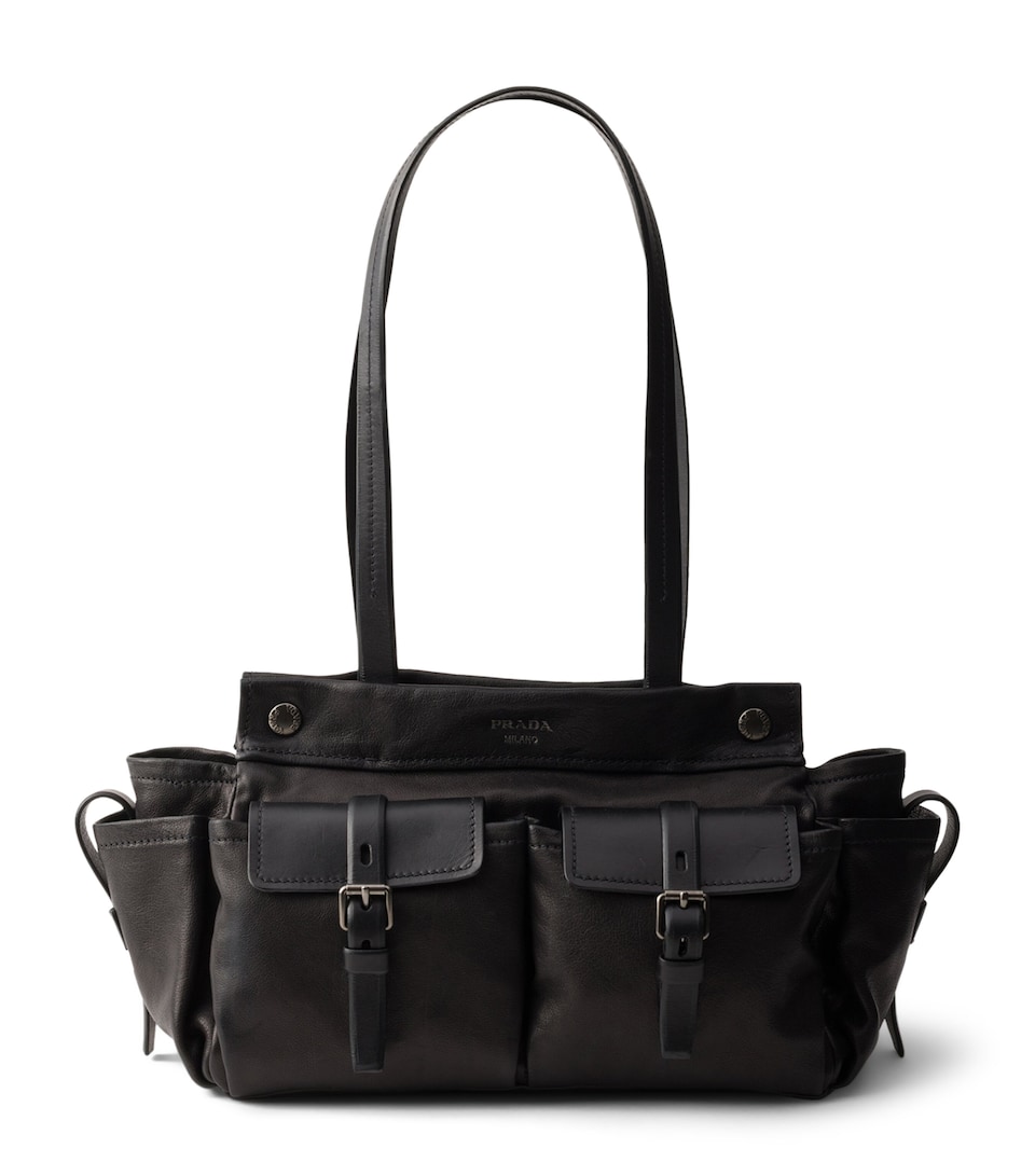 Prada Medium Leather Route Tote Bag Black