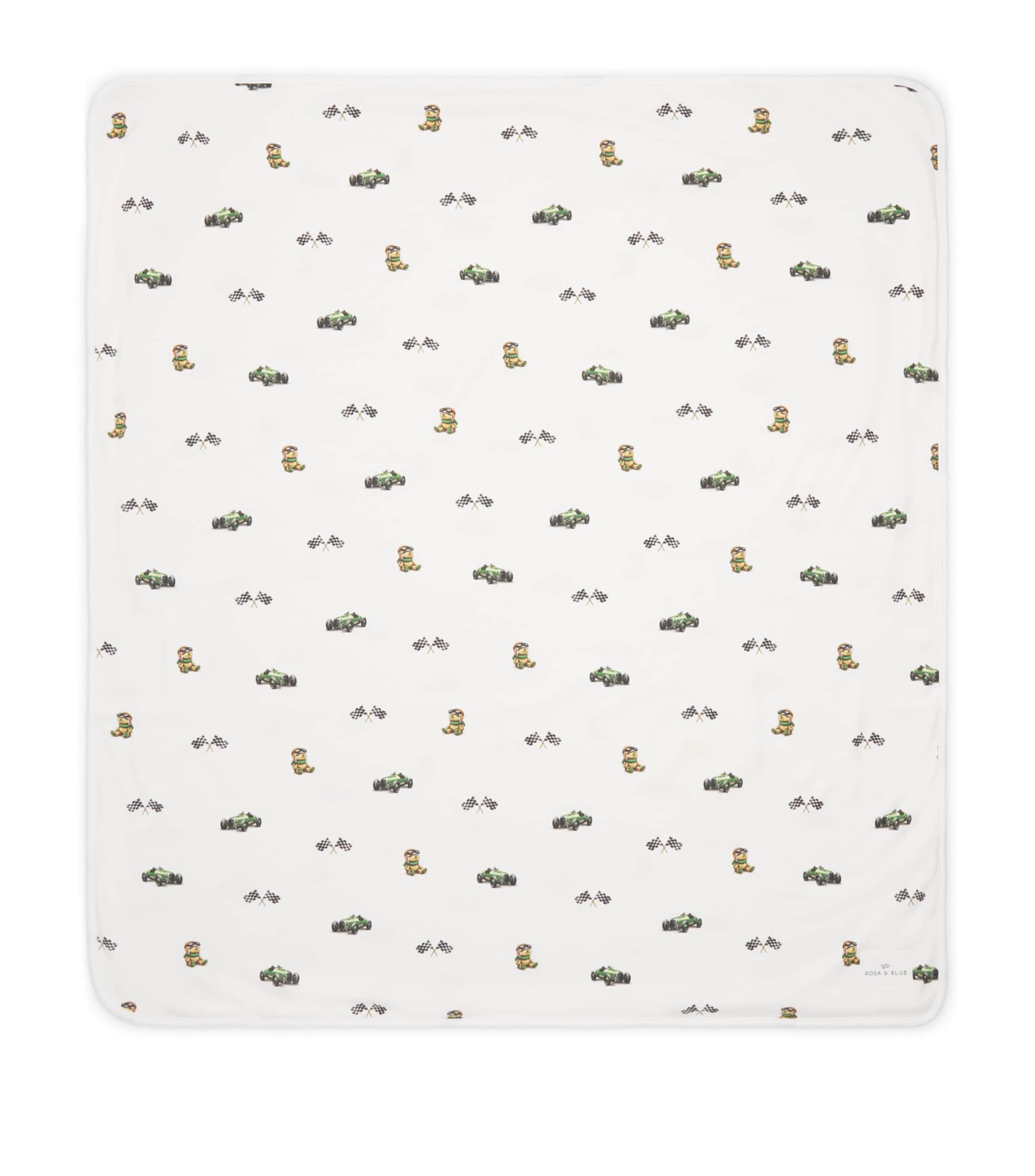 Rosa & Blue Bamboo-Organic Cotton Printed Blanket (90cm x 75cm) White