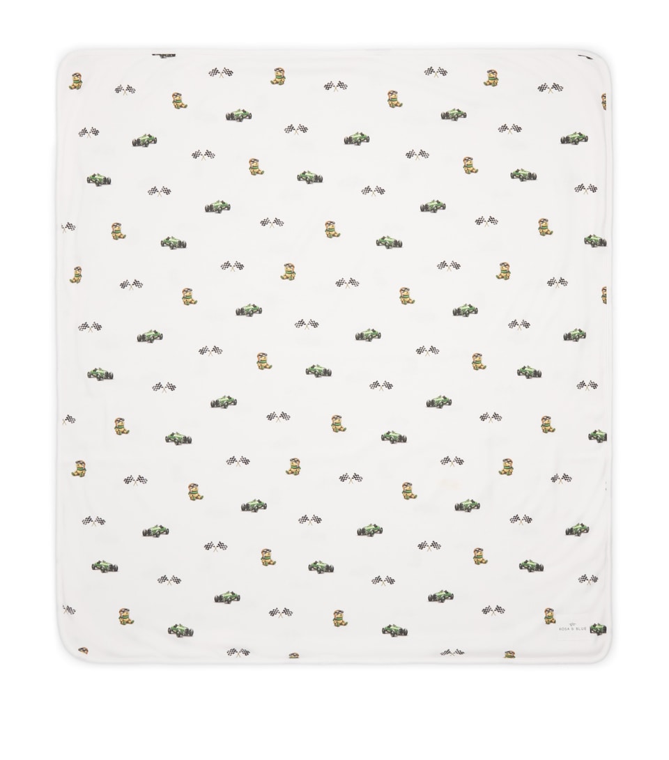 Rosa & Blue Bamboo-Organic Cotton Printed Blanket (90cm x 75cm) White