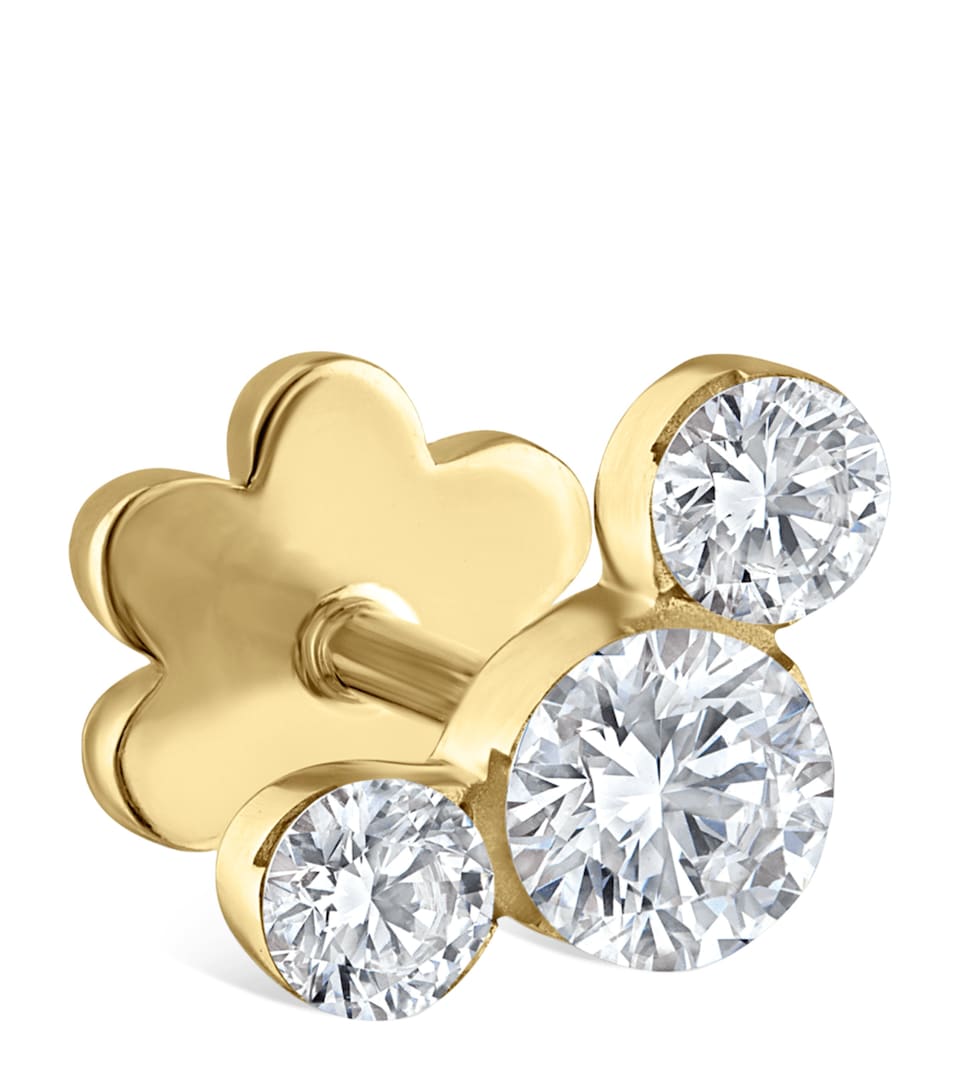 Maria Tash Invisible Set Three Diamond Curve Threaded Stud Earring Yellow Gold