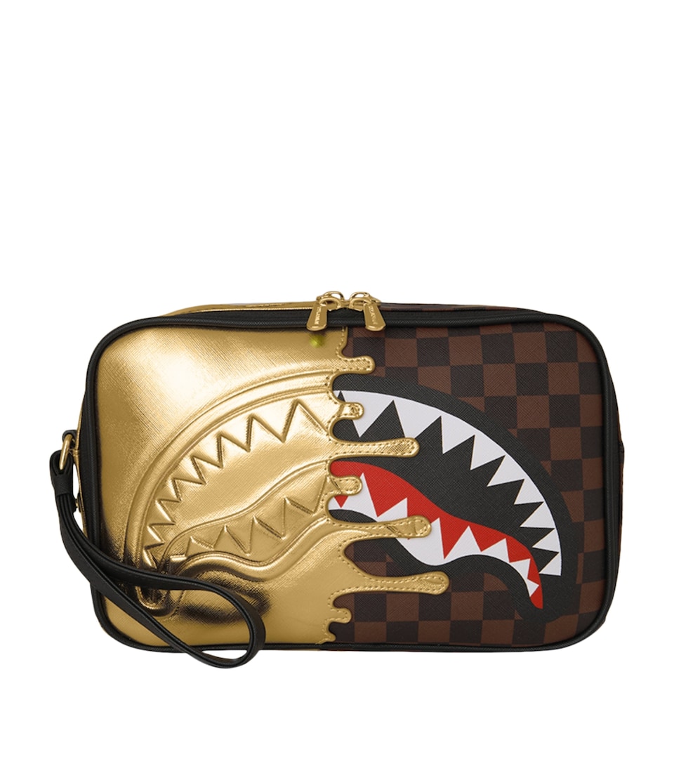 Sprayground Sharks in Paris Gold Drip Travel Pouch Gold