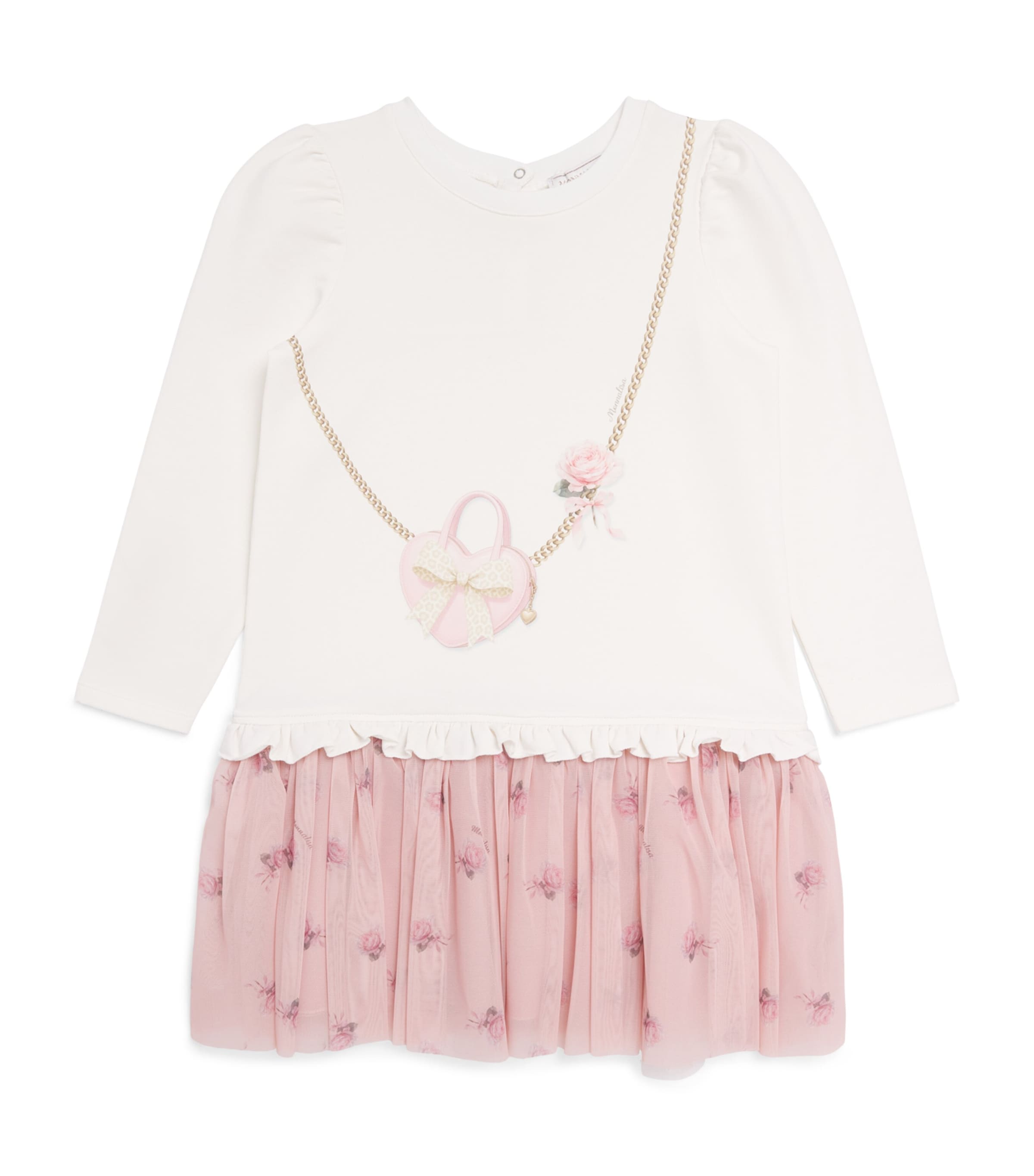 Monnalisa Tulle-Trim Printed Dress (3 Months - 6 Years) Panna
