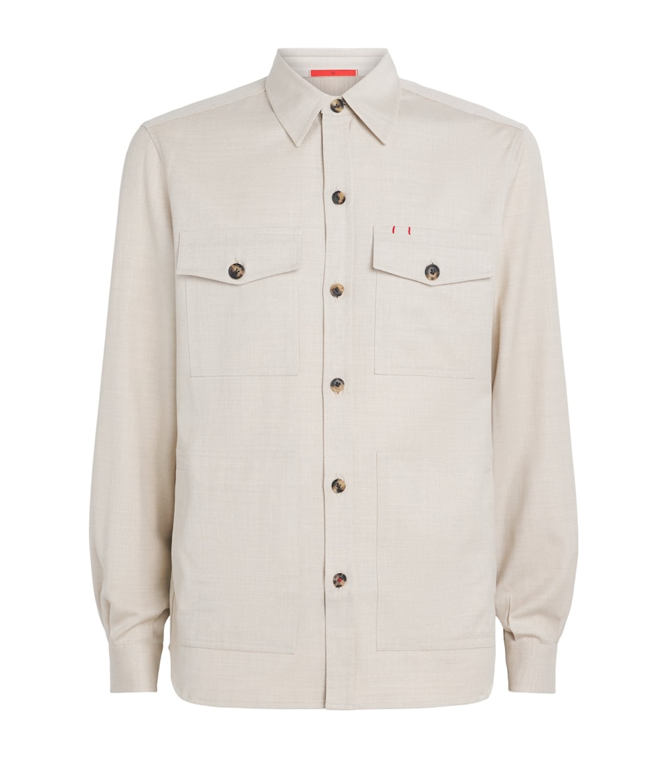 Isaia Mens Wool-Blend Overshirt