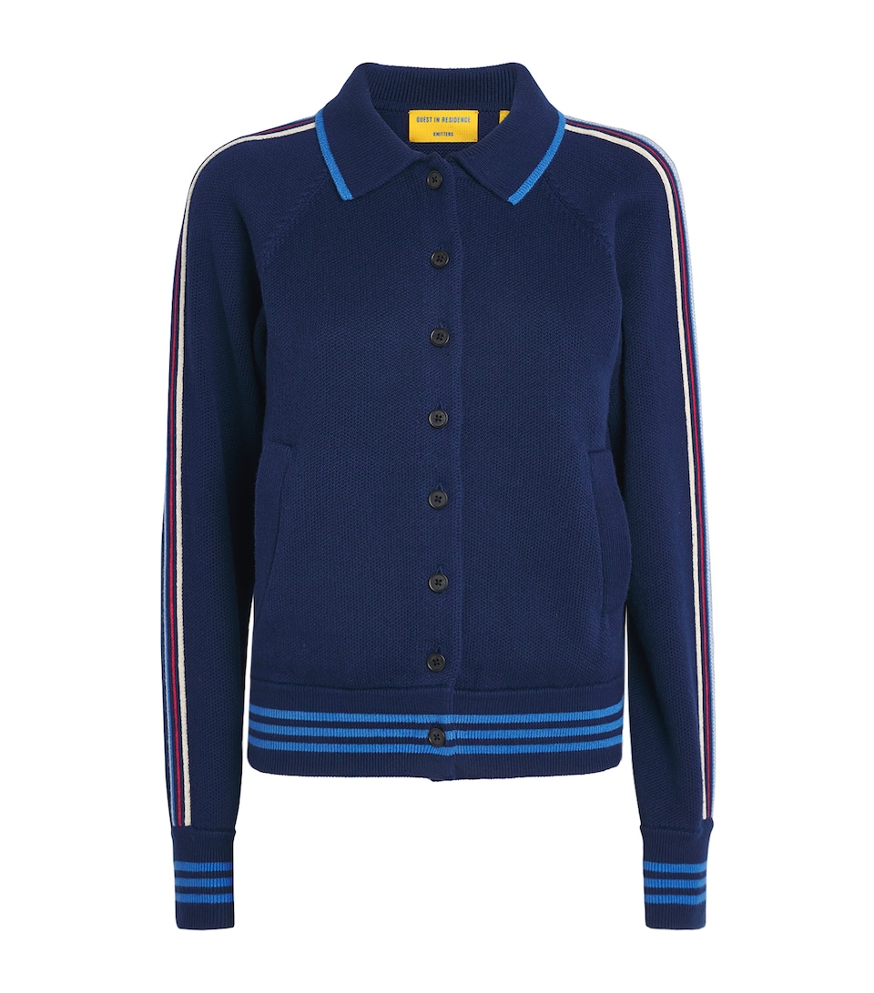 Cotton-Blend Varsity Collared Cardigan