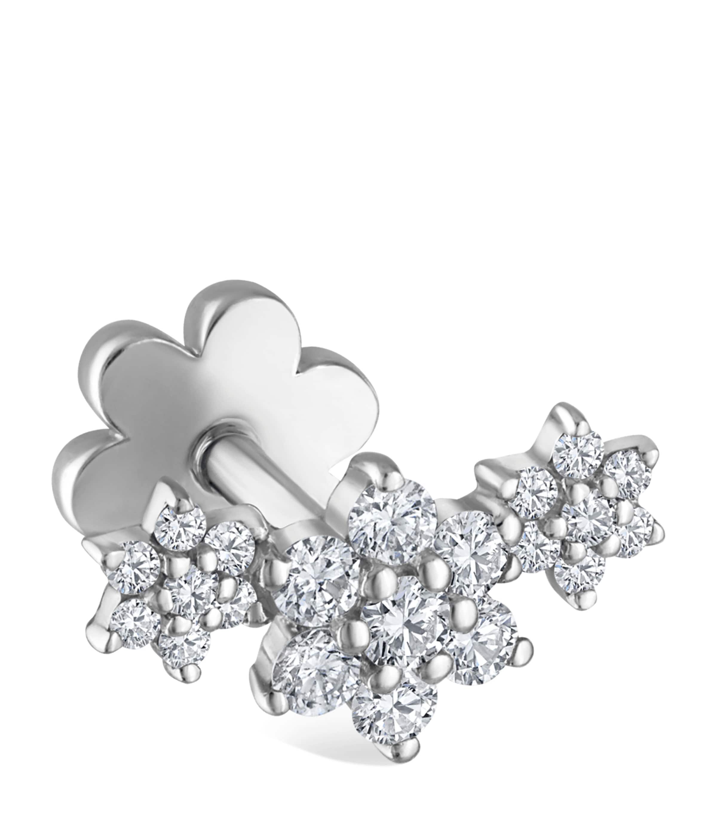 Gold Three Flower Garland Diamond Threaded Stud Earring