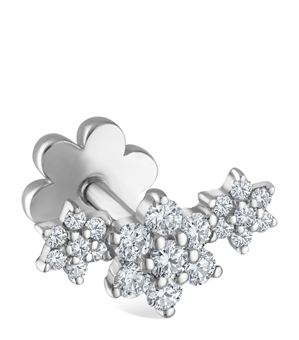 Gold Three Flower Garland Diamond Threaded Stud Earring