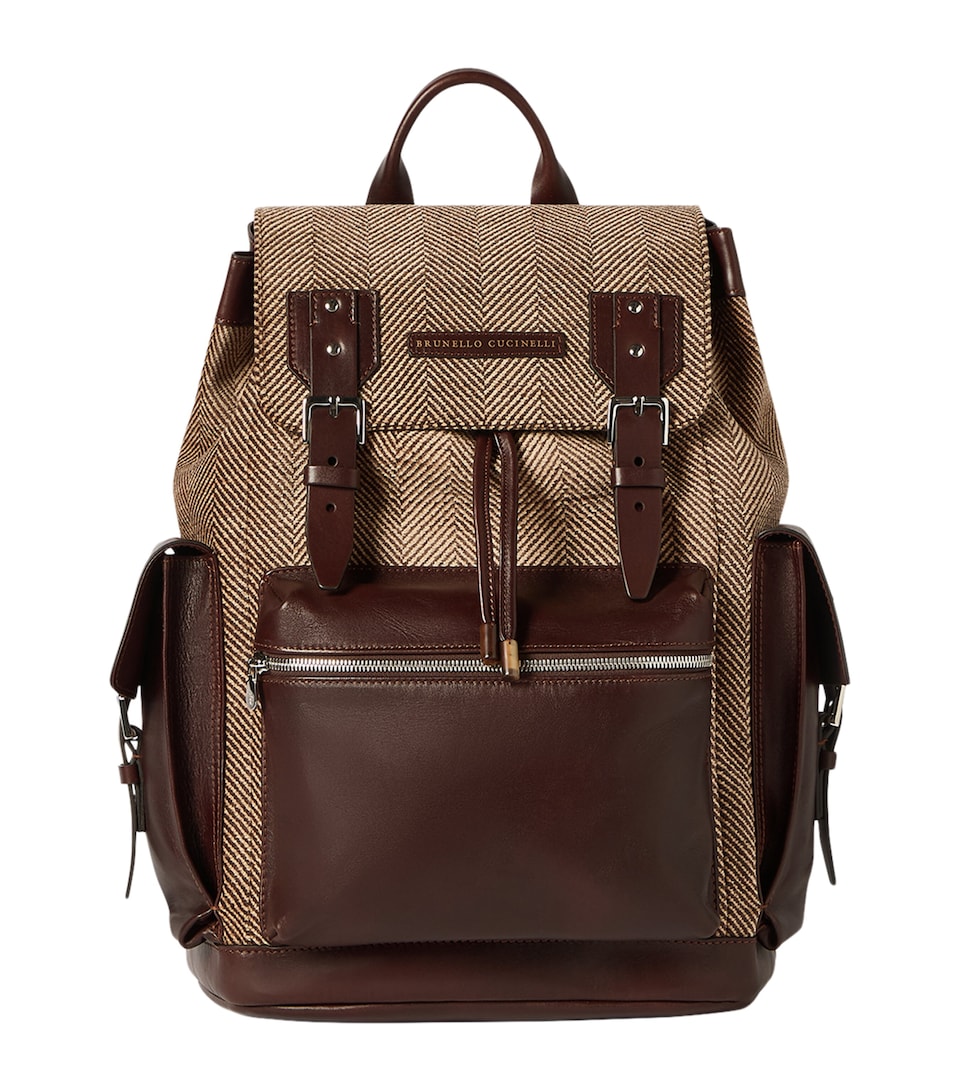 Brunello Cucinelli Leather-Trim Backpack