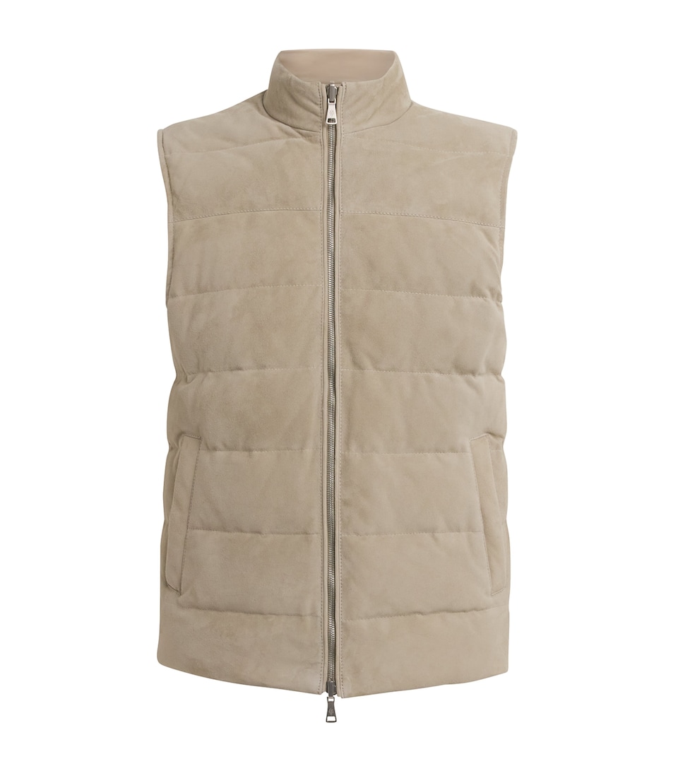 Eleventy Mens Down Suede Reversible Gilet Salvia, Sabbia