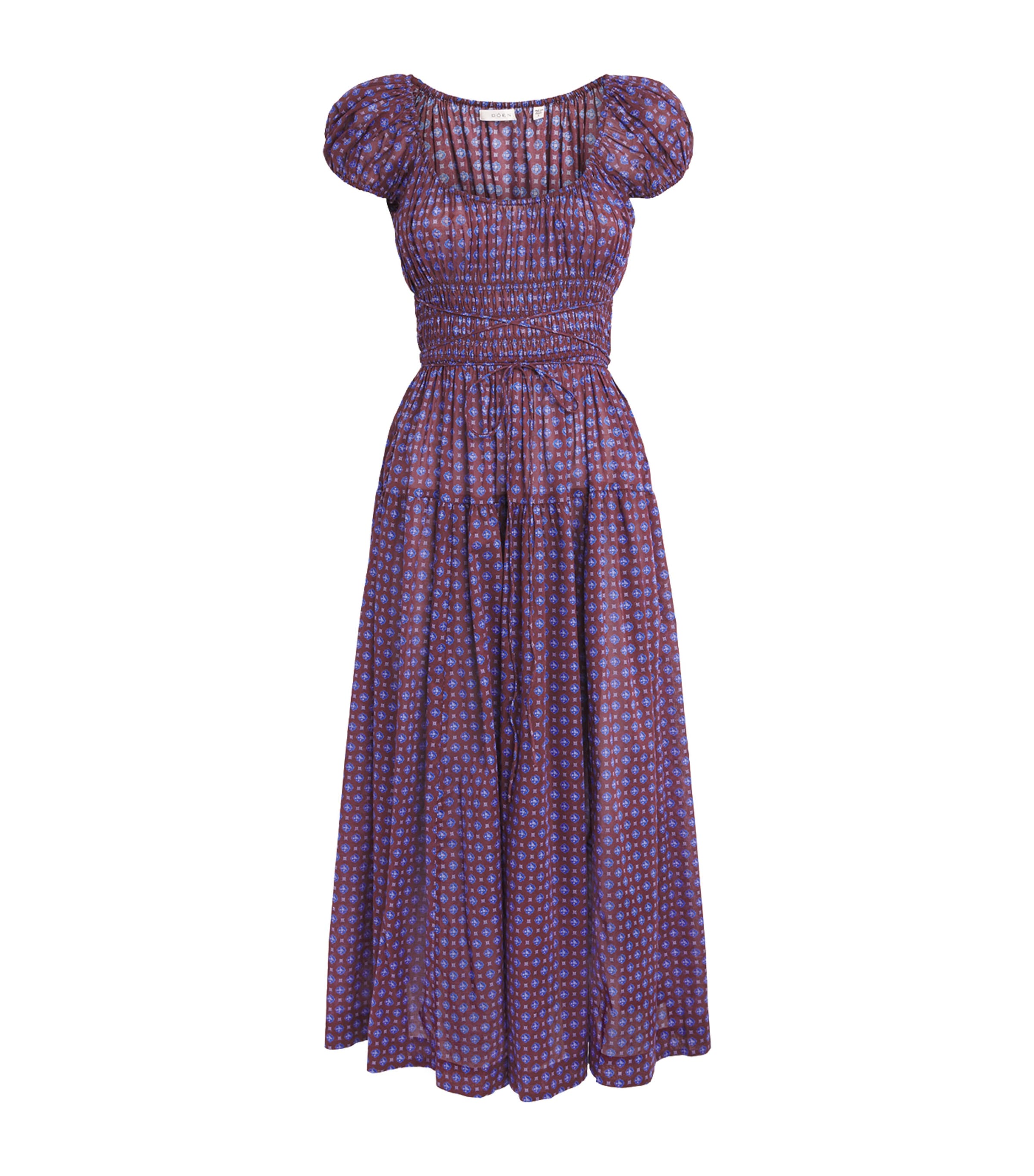 DÔEN Womens Organic Cotton Quinelle Midi Dress Menorca Foulard