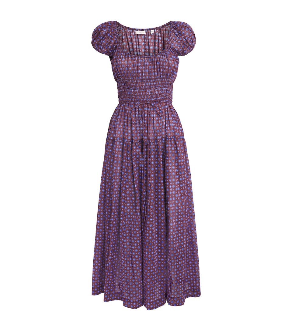 DÔEN Womens Organic Cotton Quinelle Midi Dress Menorca Foulard