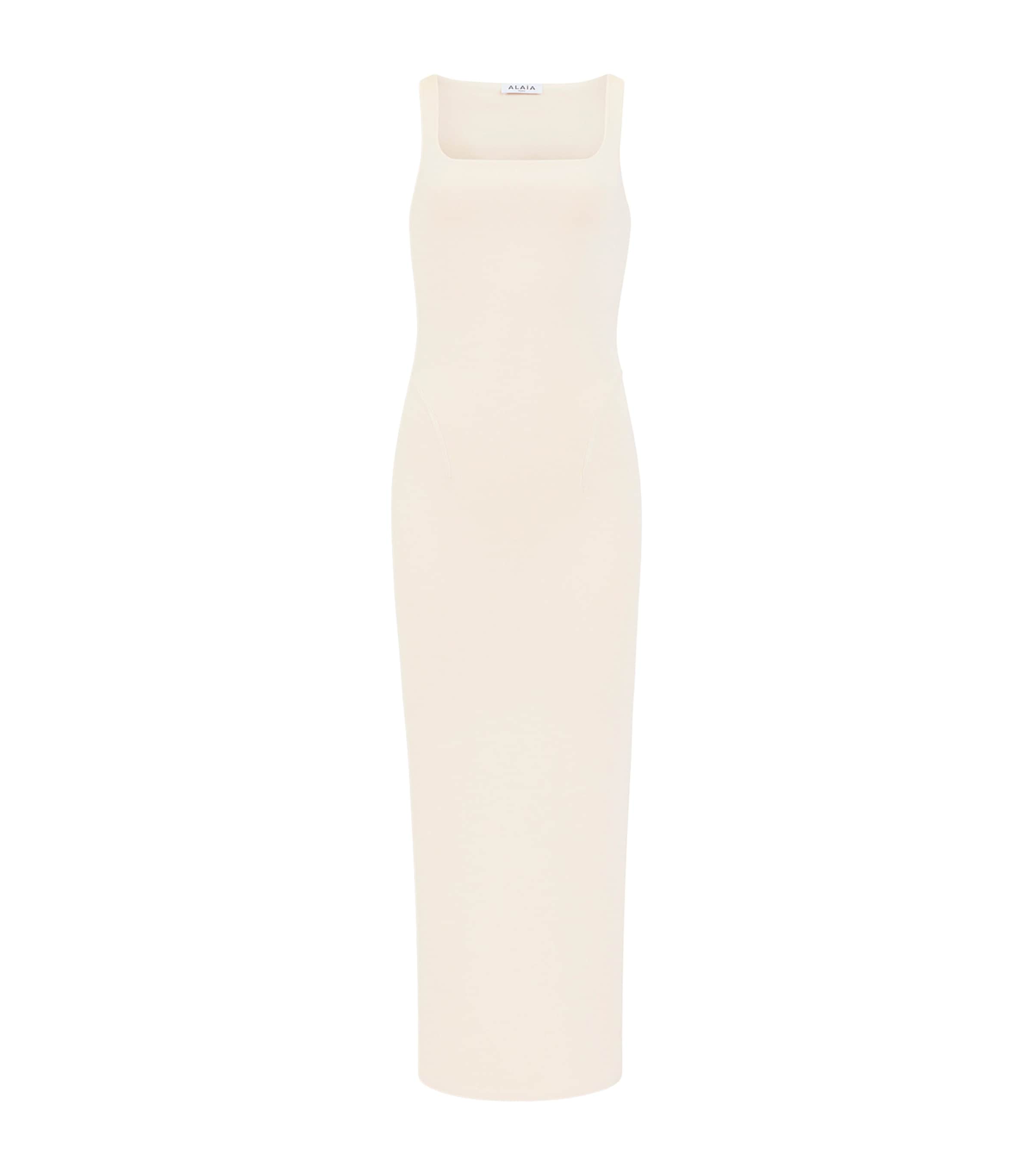 Alaïa Womens Silk-Blend Bodycon Midi Dress Ecru