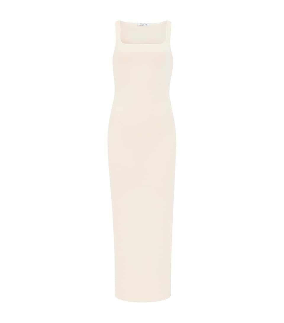 Alaïa Womens Silk-Blend Bodycon Midi Dress Ecru