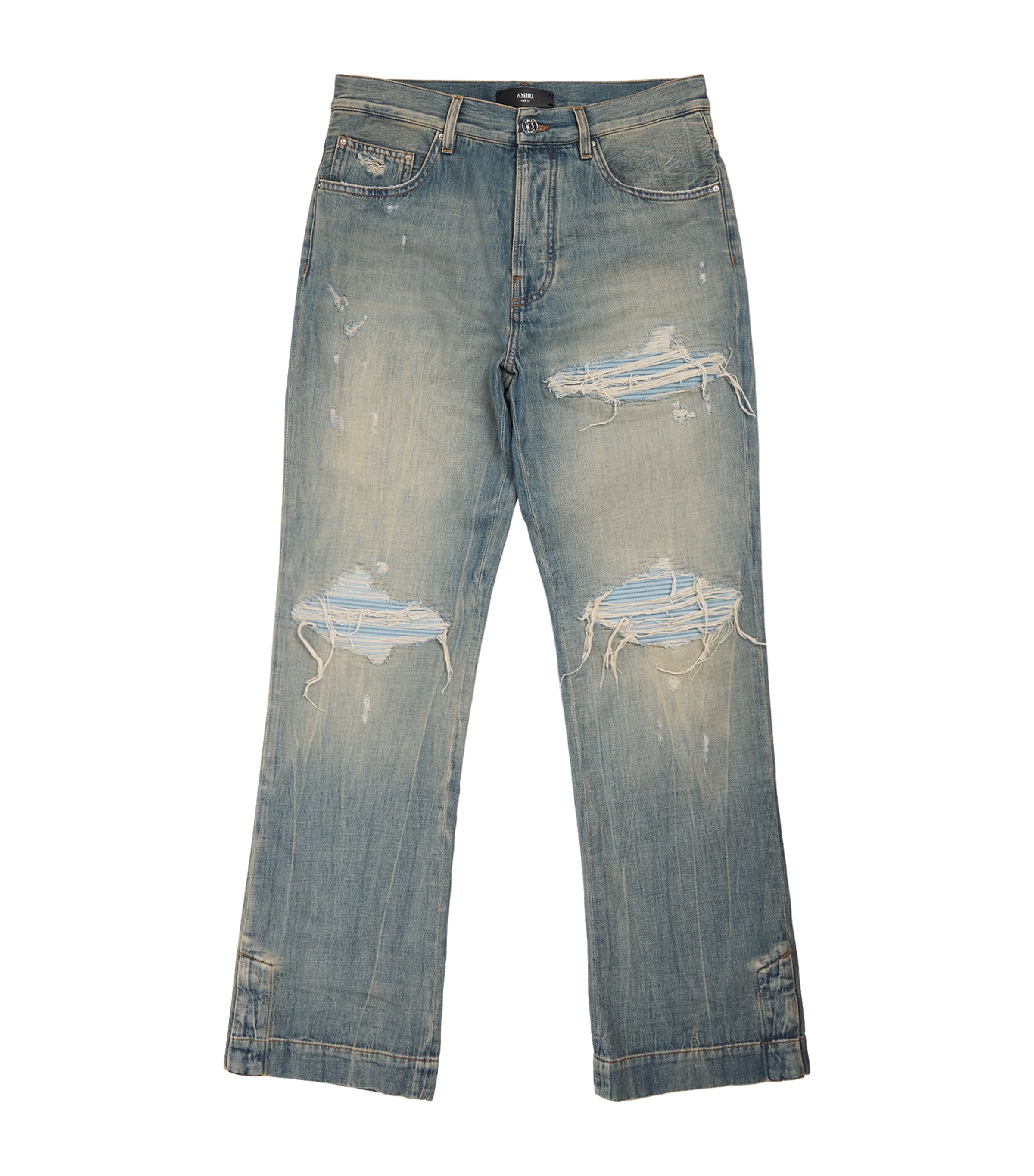 AMIRI Mens Ripped Repair MX1 Straight Jeans Laurel Fade
