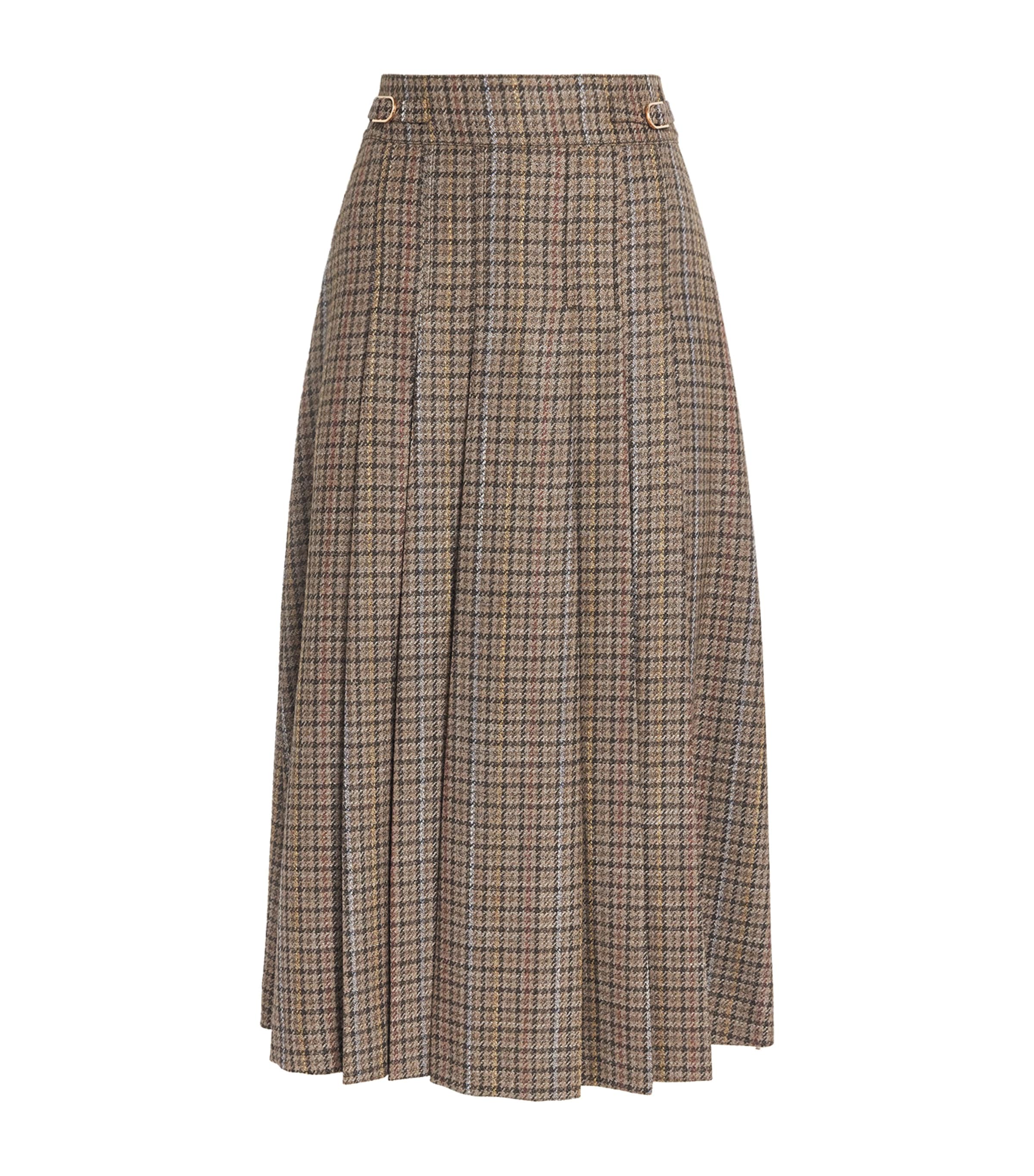 Gabriela Hearst Womens Wool-Silk Houndstooth Wesley Midi Skirt Cmm Camel Multi