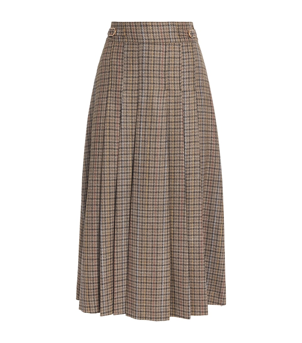 Gabriela Hearst Womens Wool-Silk Houndstooth Wesley Midi Skirt Cmm Camel Multi