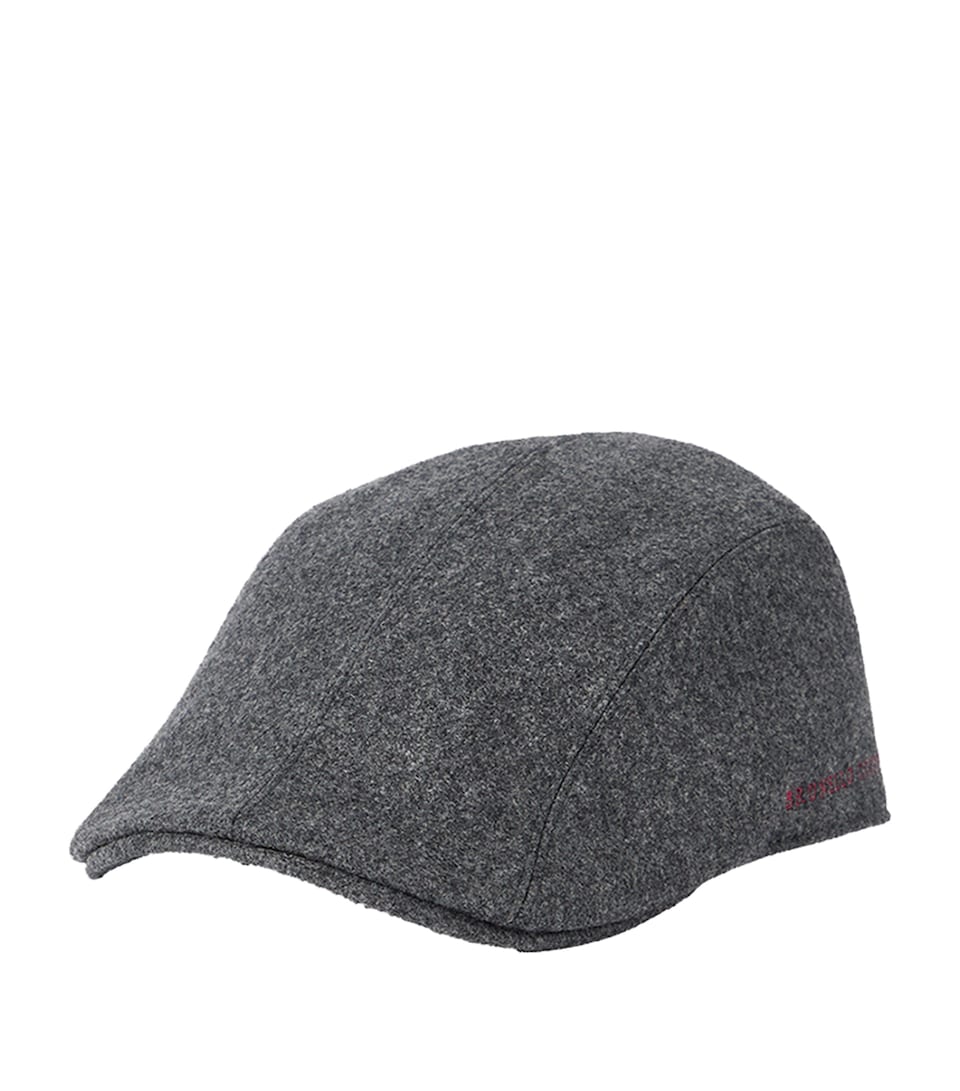 Brunello Cucinelli Virgin Wool Embroidered Flat Cap Grey