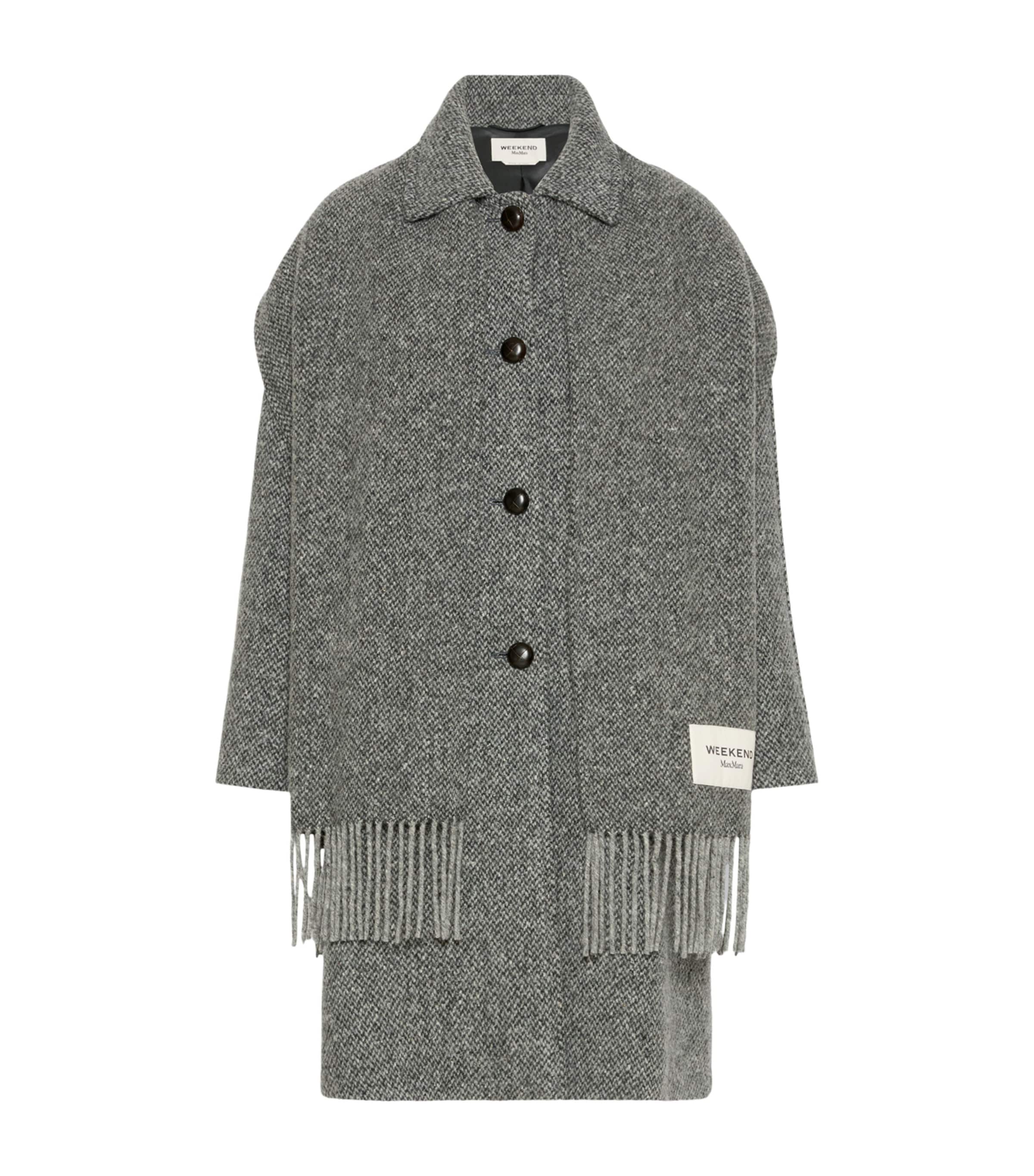 Weekend Max Mara Womens Virgin Wool-Blend Scarf-Detail Coat Dark Grey