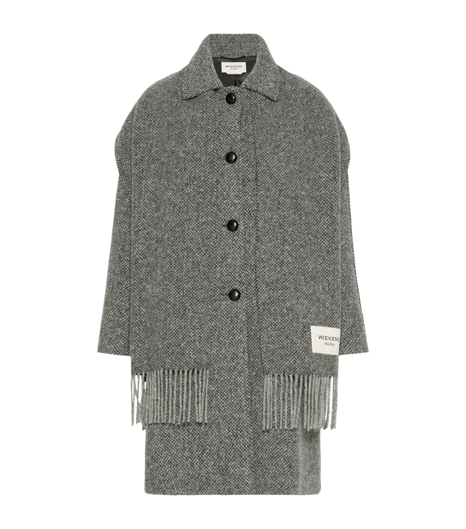 Weekend Max Mara Womens Virgin Wool-Blend Scarf-Detail Coat Dark Grey