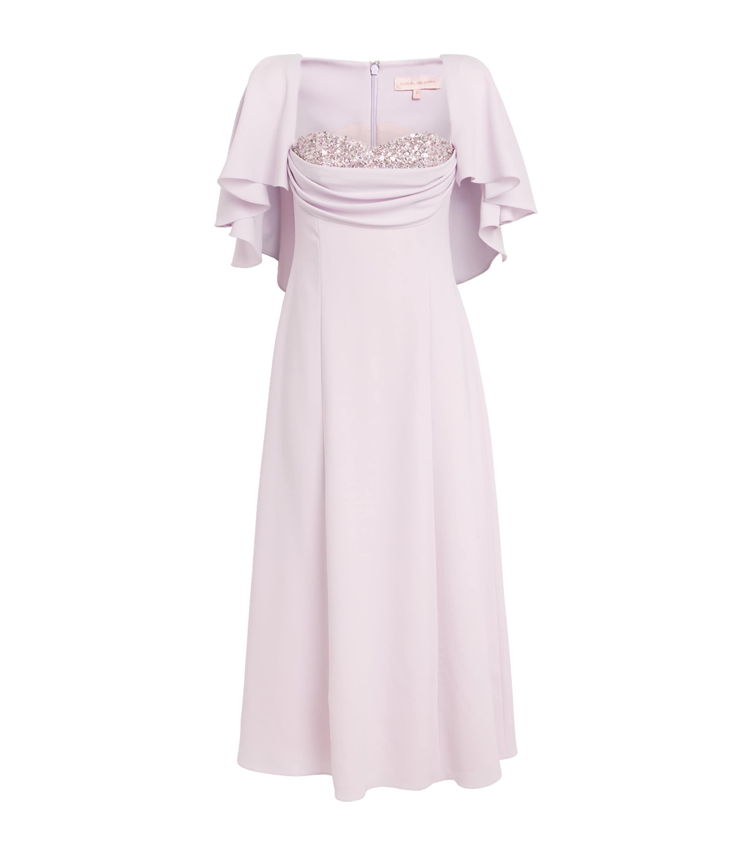 SABINA BILENKO Womens Crepe Embellished Birdie Midi Dress Lilac