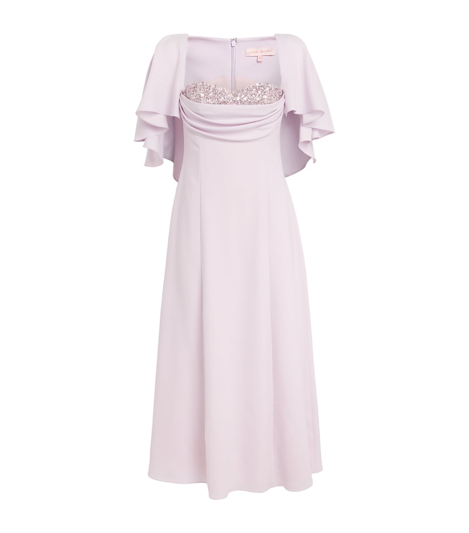 SABINA BILENKO Womens Crepe Embellished Birdie Midi Dress Lilac