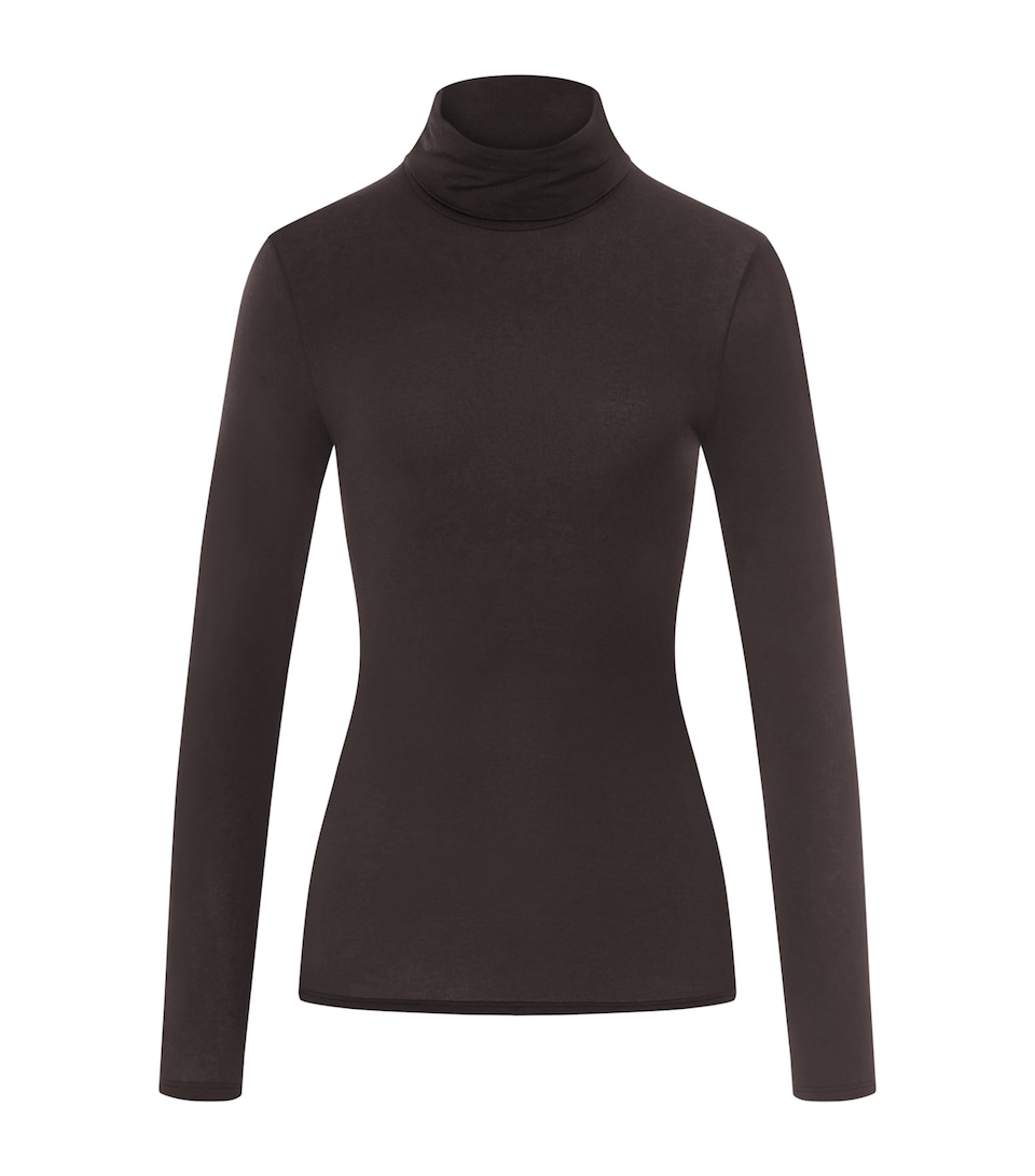 Hanro Womens Ultralight Long-Sleeve Rollneck Top Dark Mocha