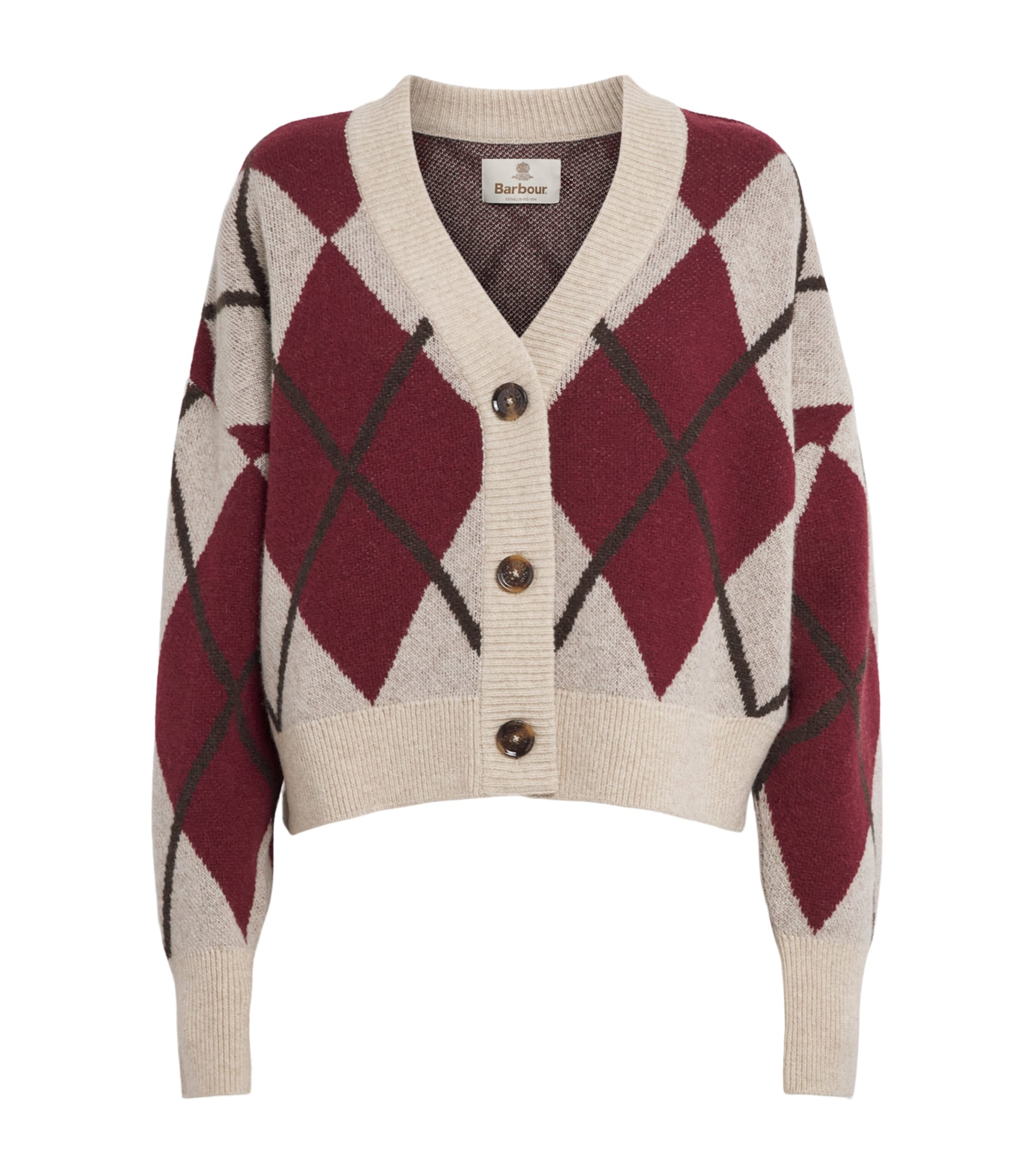 Barbour Womens Wool-Blend Argyle Harleigh Cardigan