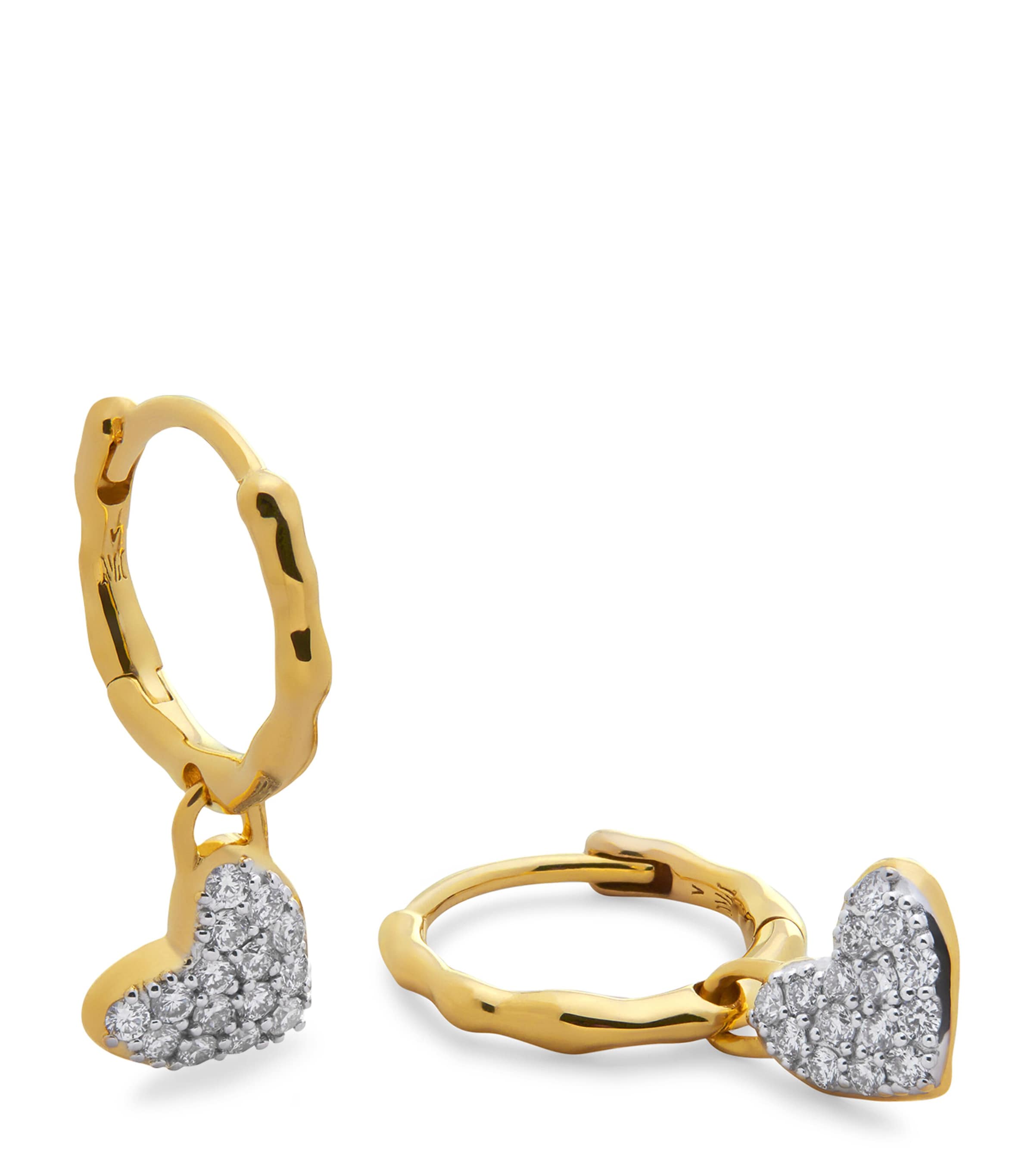 Mini Gold Vermeil and Diamond Heart Huggie Earrings