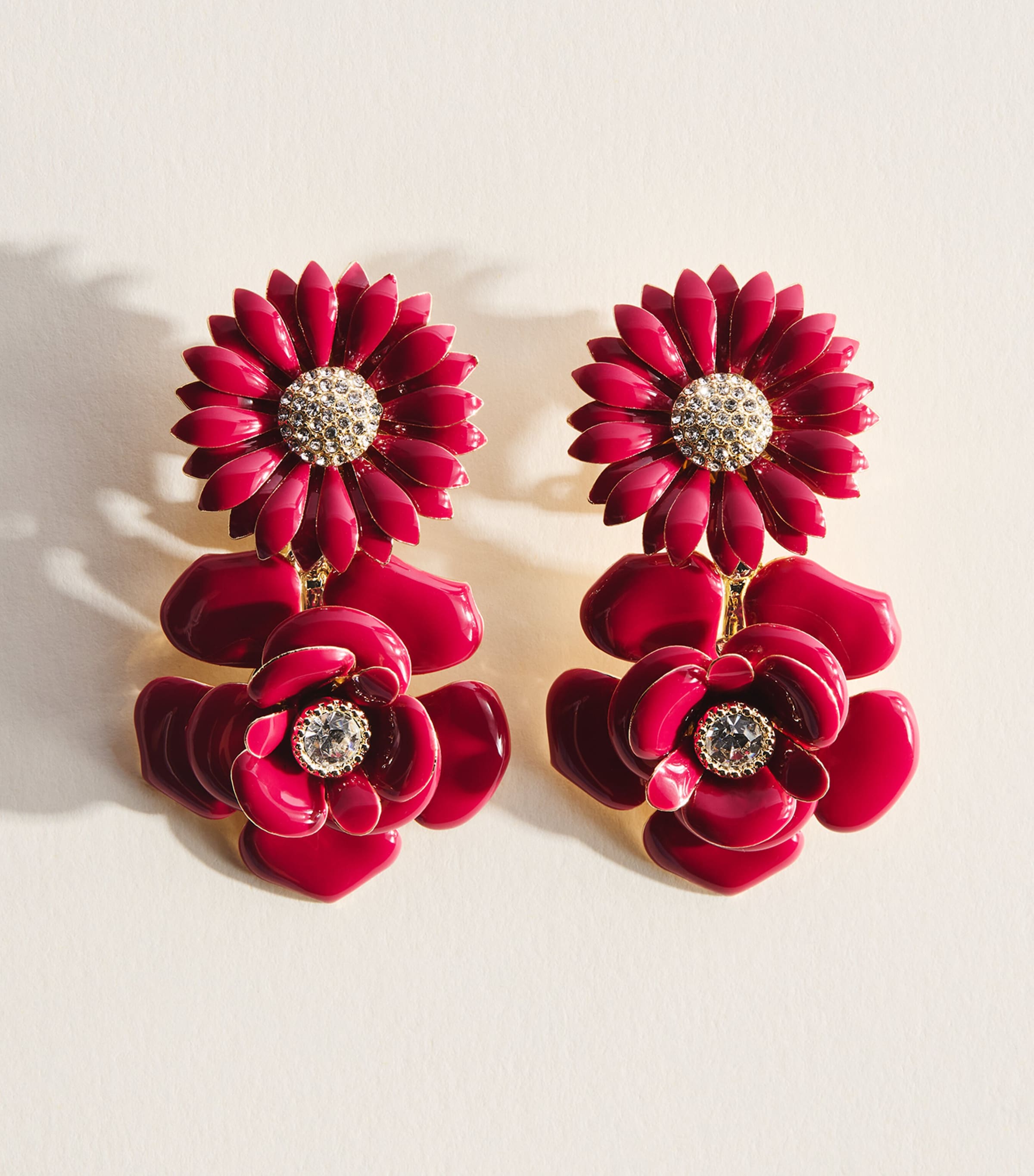 Carolina Herrera Embellished Floral Clip-On Earrings Cranberry
