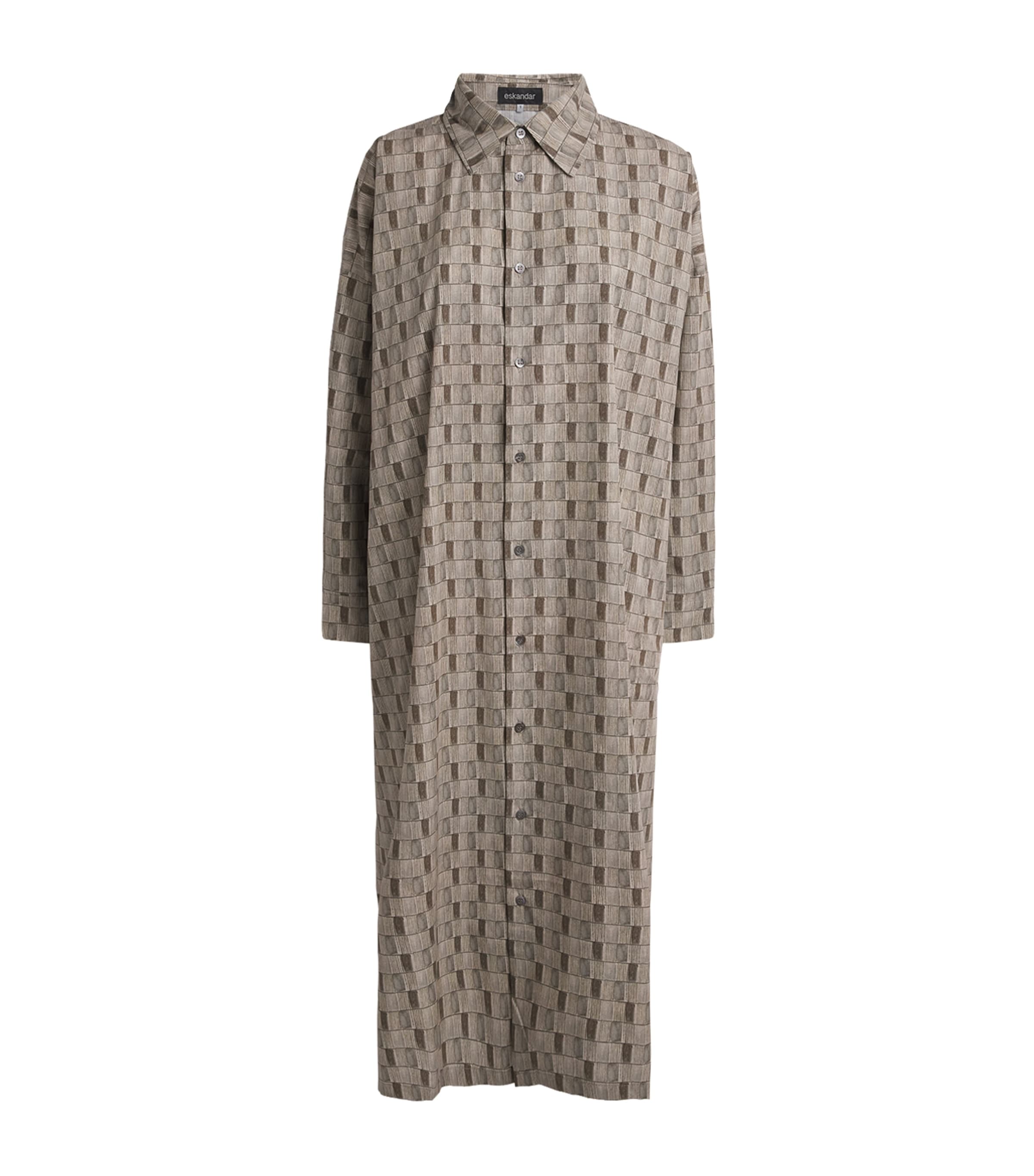 Eskandar Womens Geometric Print Midi Shirt Dress Olive