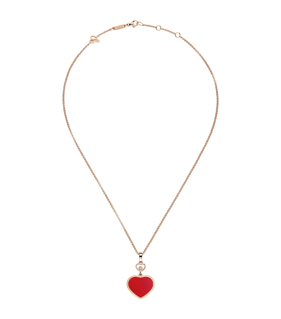 Rose Gold, Carnelian and Diamond Happy Hearts Pendant