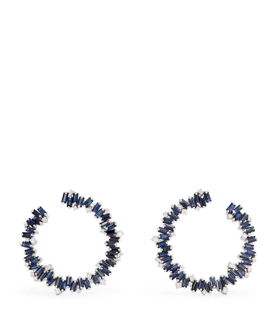 White Gold, Diamond and Sapphire Bold Hoop Earrings