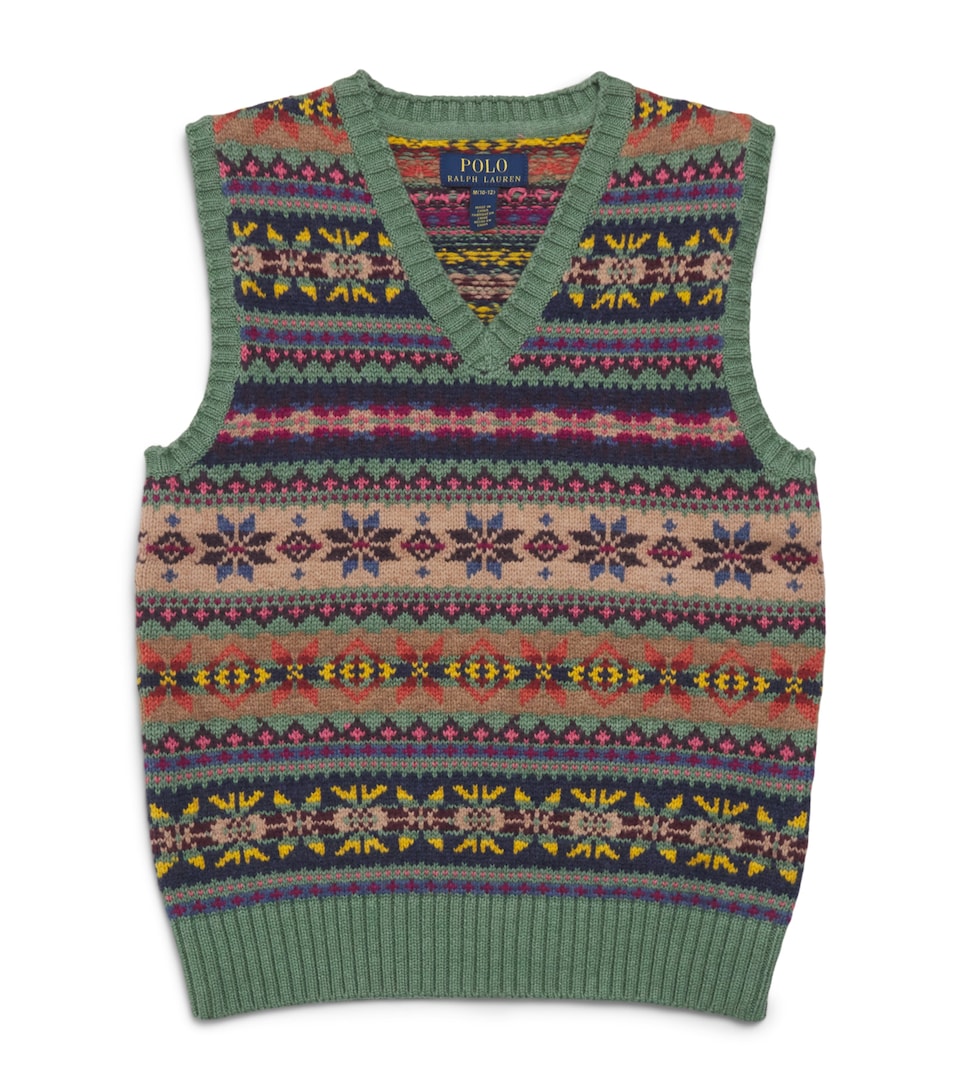 Ralph Lauren Kids Cotton-Blend Knitted Vest (6-14 Years) Faded Mint Multi