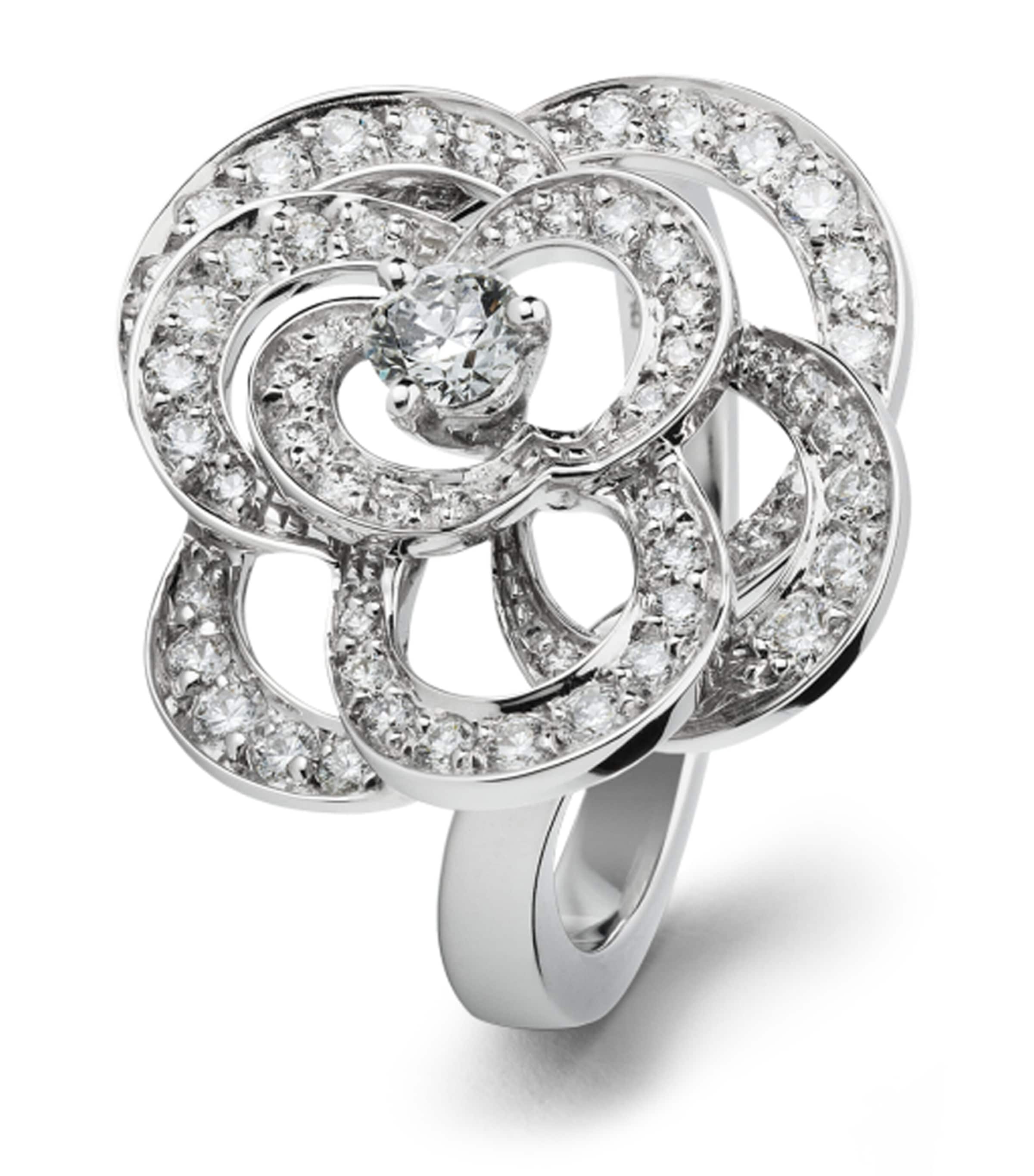 White Gold And Diamond Fil de Camélia Ring