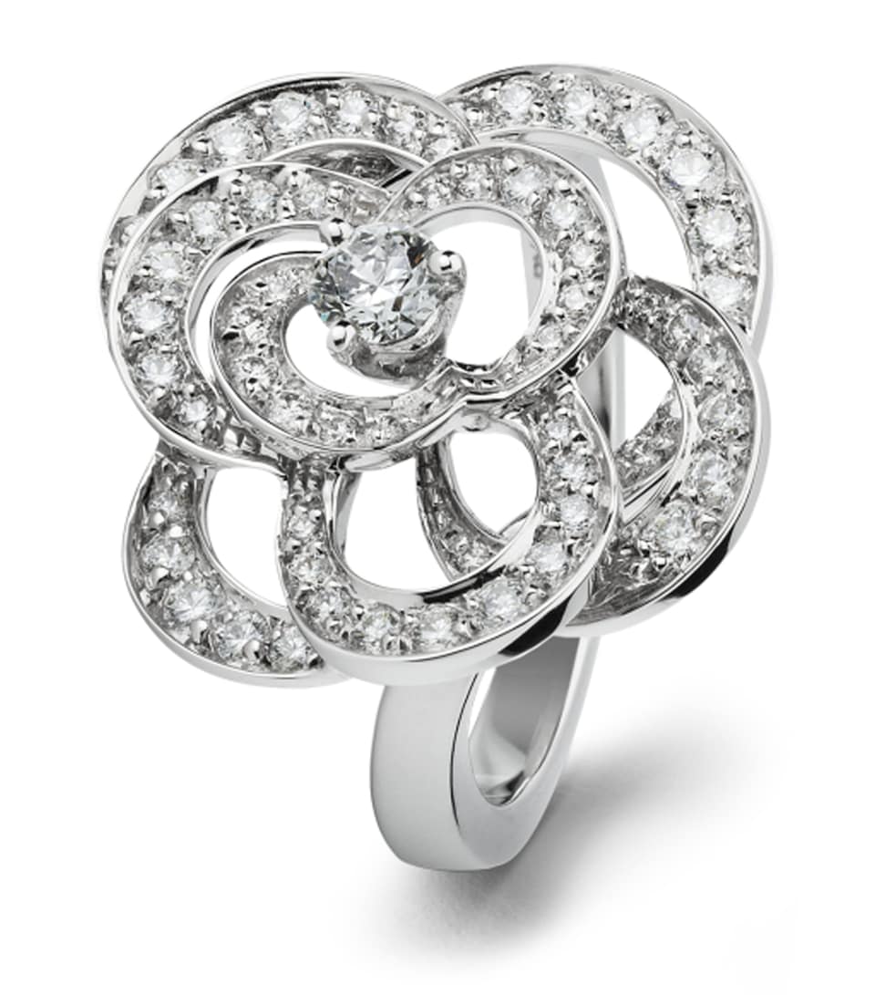 CHANEL White Gold And Diamond Fil de Camélia Ring Neutral