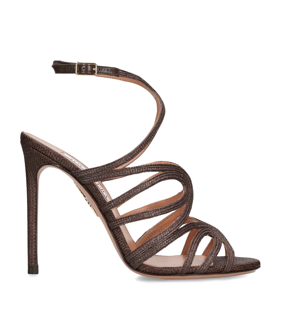 Aquazzura Raffia Serenade Heeled Sandals 105 Dark Brown