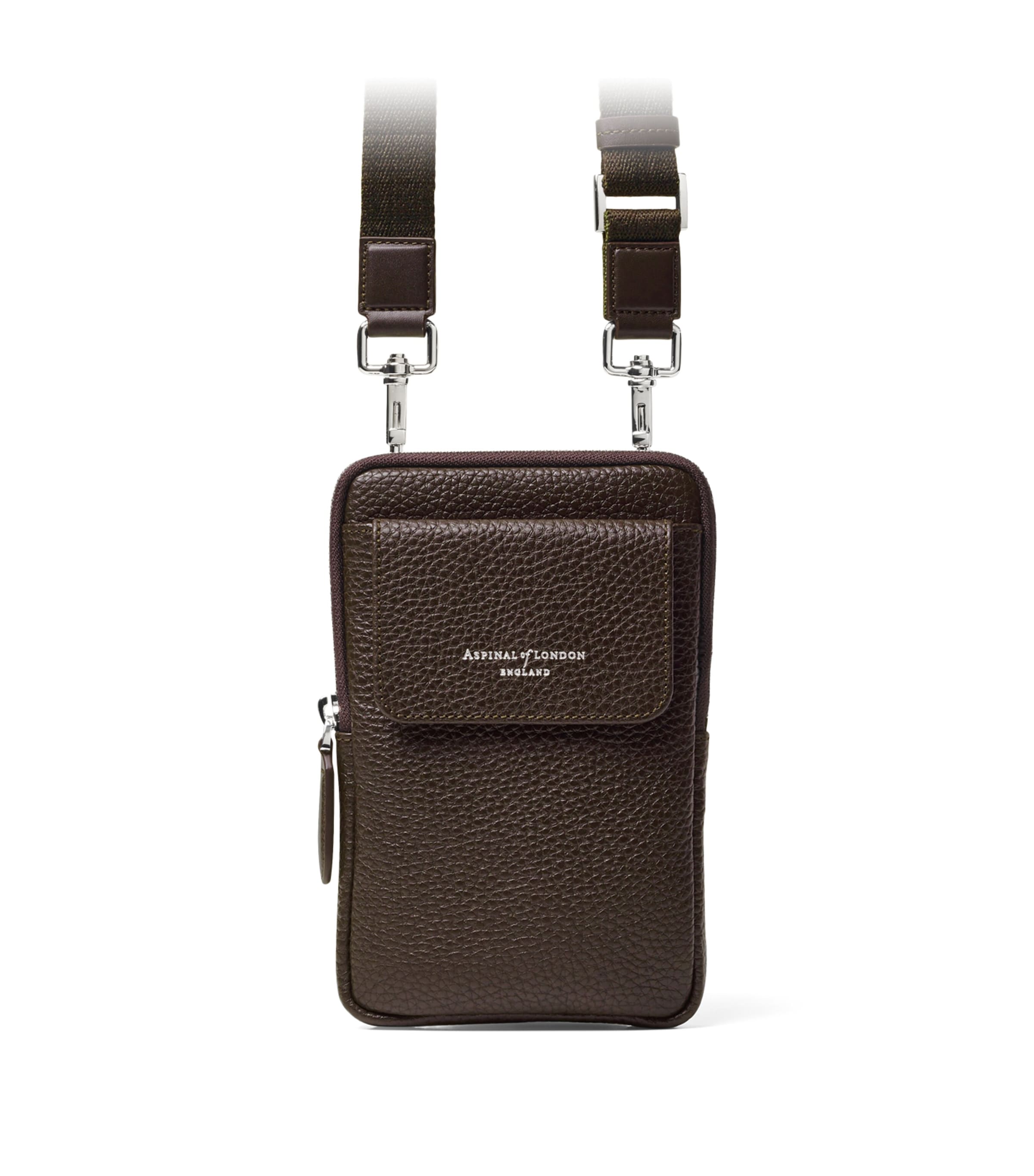 Aspinal Of London Leather Reporter Cross-Body Phone Pouch Chocolate