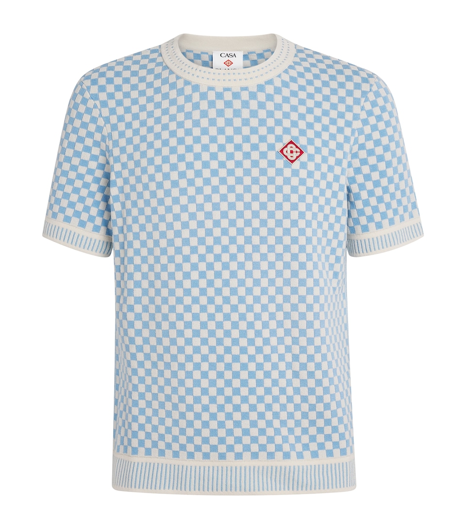 Casablanca Mens Cotton Check T-Shirt Blue / Whtie