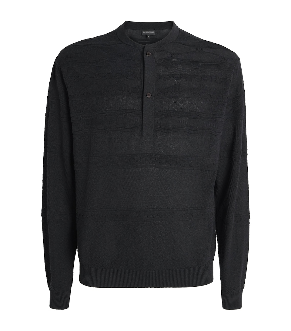 Emporio Armani Mens Knitted Long-Sleeve Henley Top