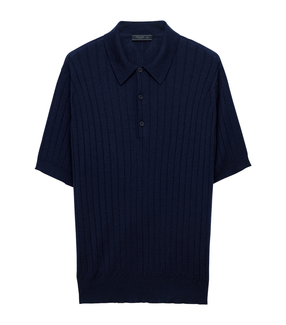 Prada Mens Cashmere-Silk Polo Shirt Blue