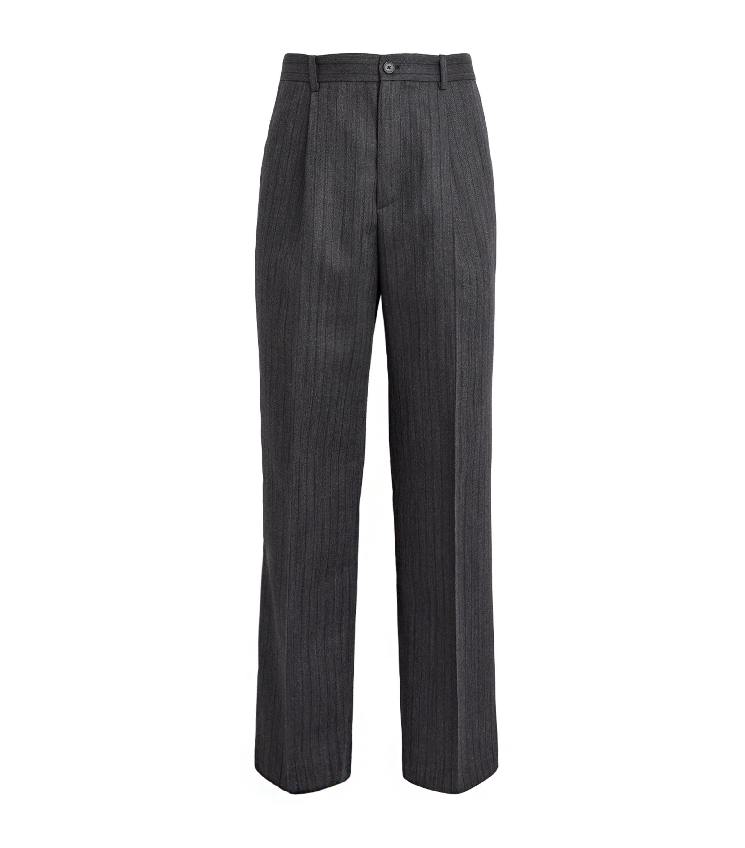 FRAME Mens Wool Pinstripe Wide-Leg Trousers Gyst Grey Stripe