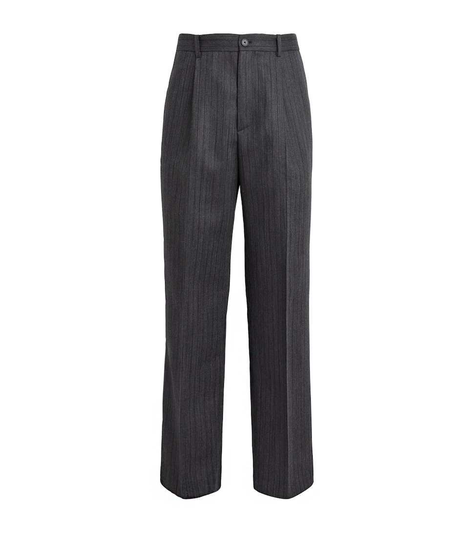 FRAME Mens Wool Pinstripe Wide-Leg Trousers Gyst Grey Stripe