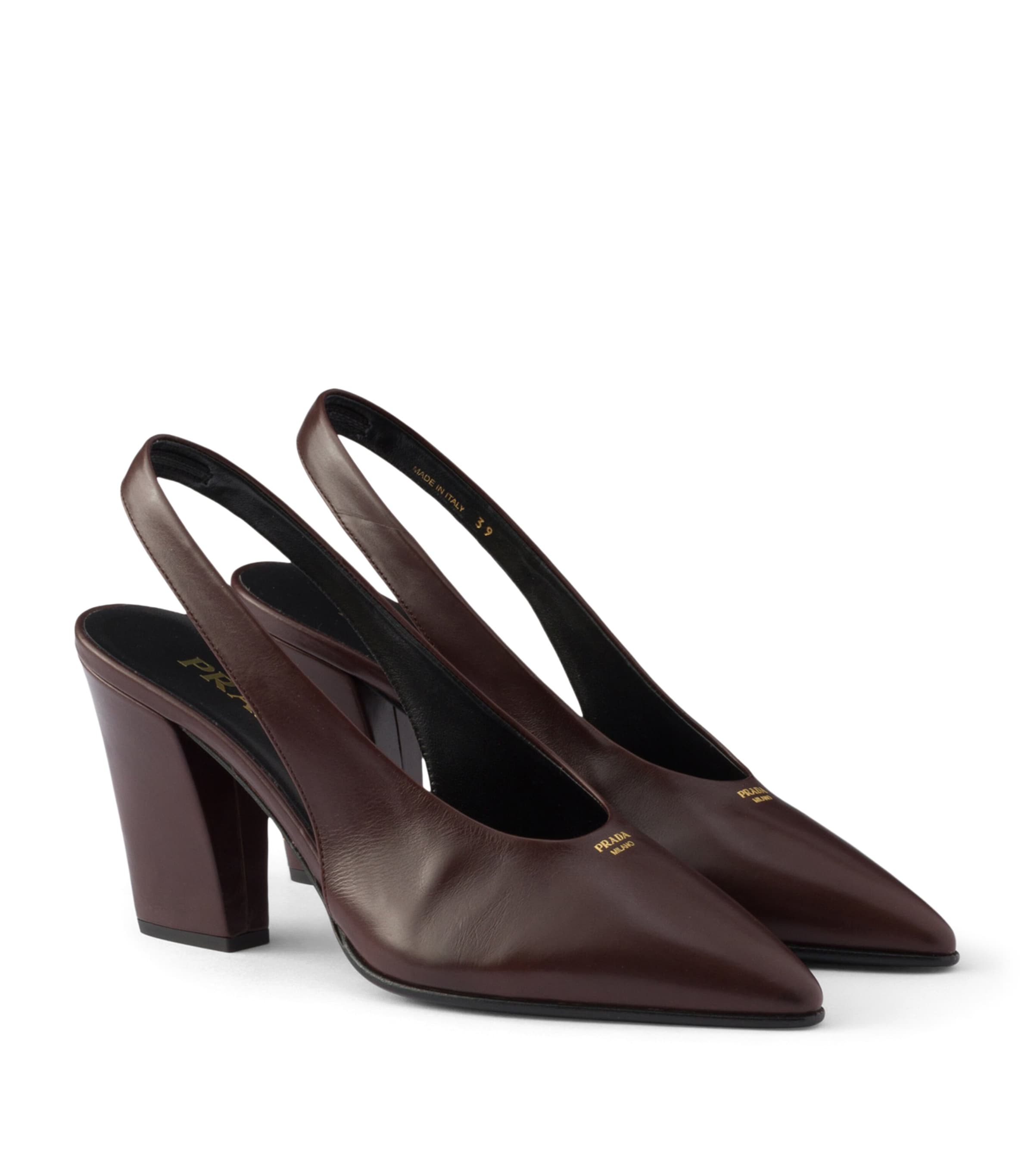 Prada Leather Slingback Pumps 85 Brown