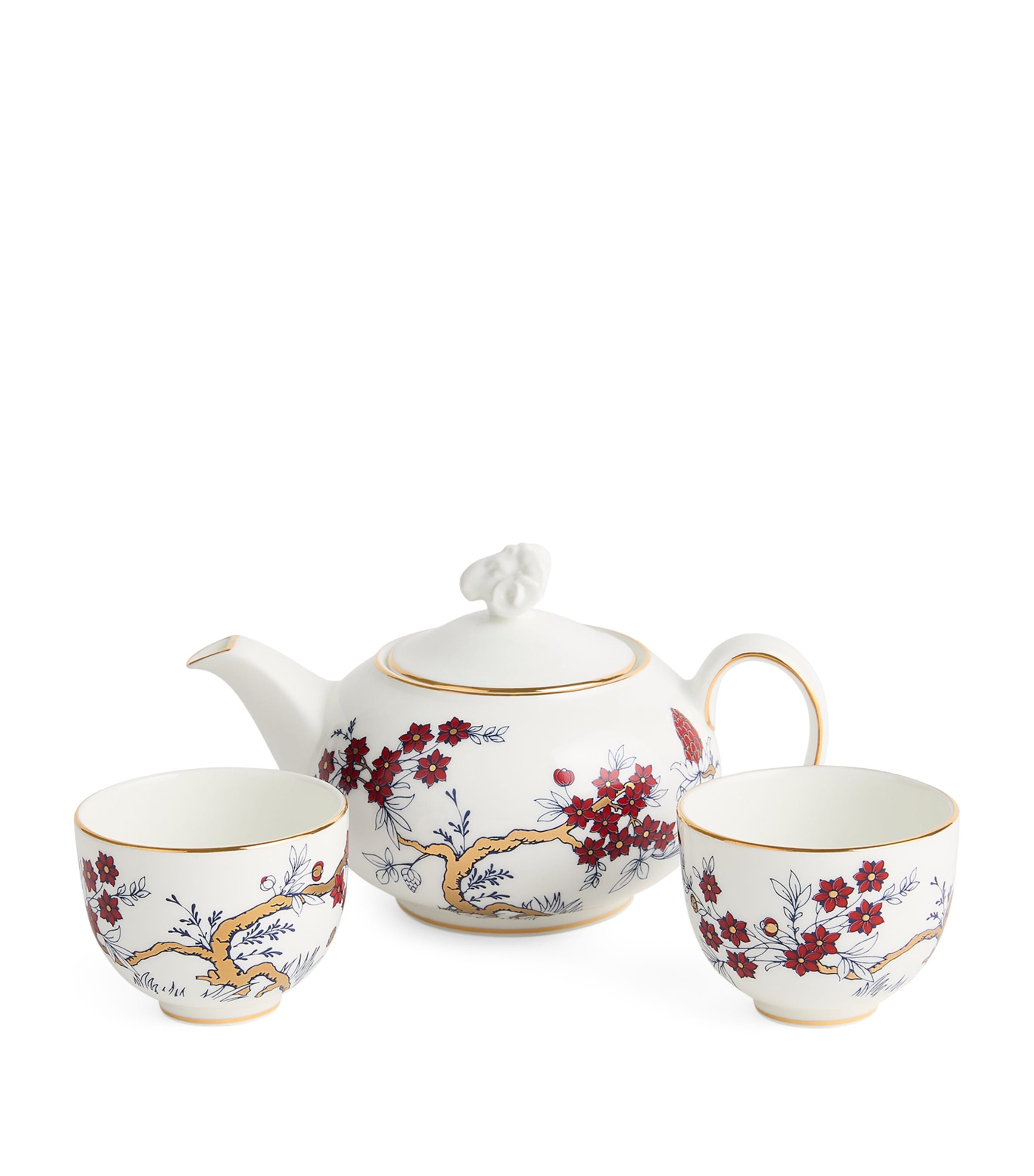 Wedgwood Ceramic Year of the Ram Teapot and Tea Bowls Set White & Red