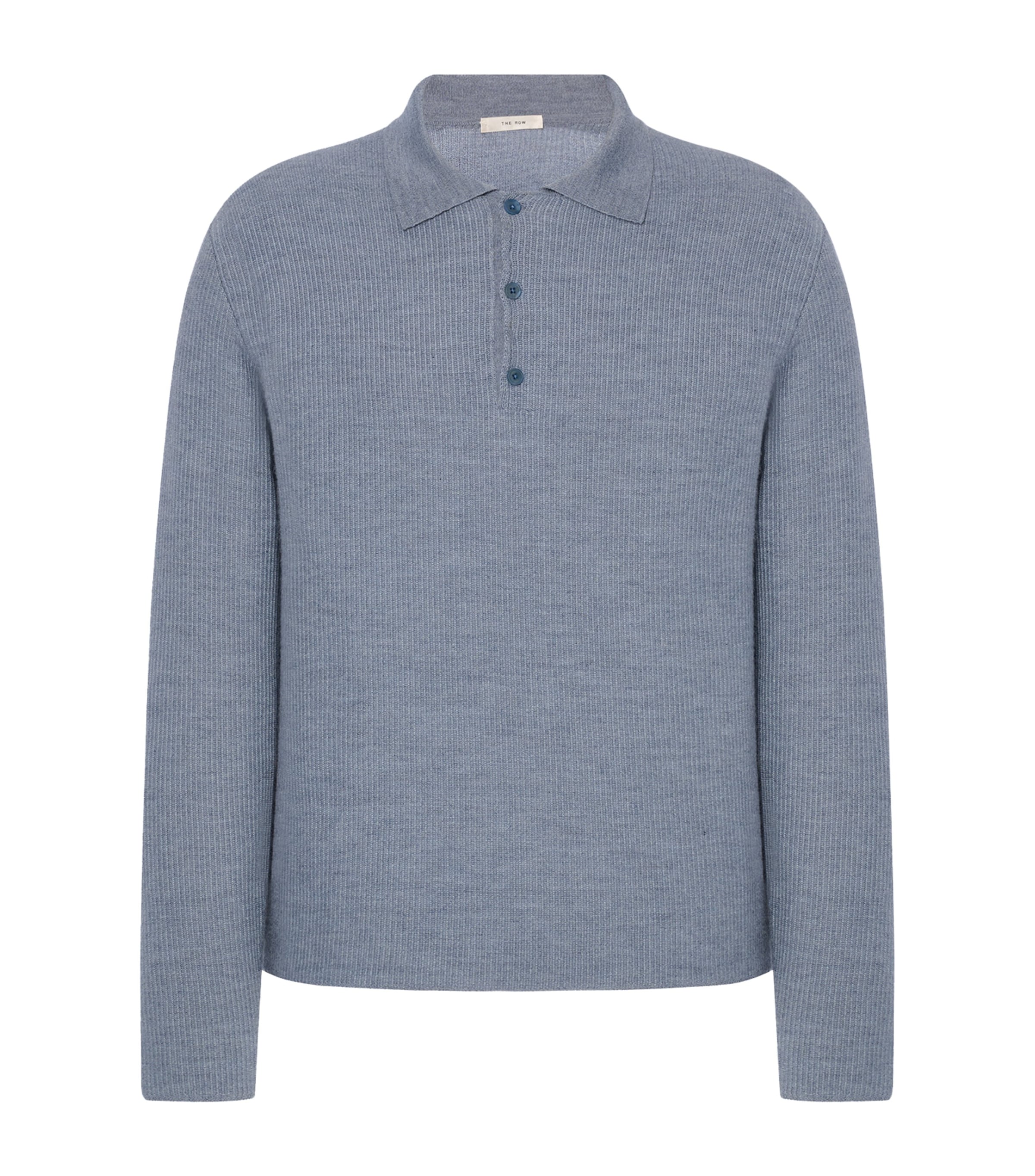 The Row Mens Bertram Cashmere Long-Sleeve Polo Shirt Chambray Melange