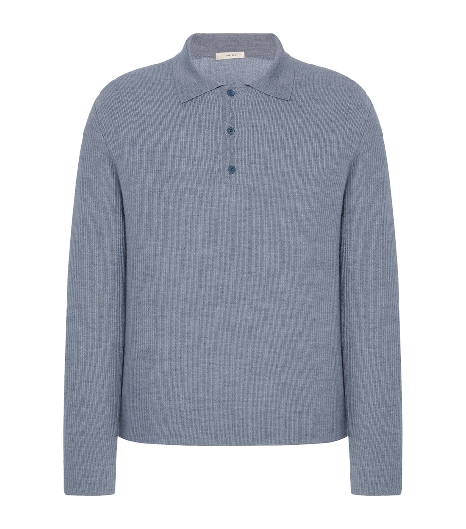 The Row Mens Bertram Cashmere Long-Sleeve Polo Shirt Chambray Melange