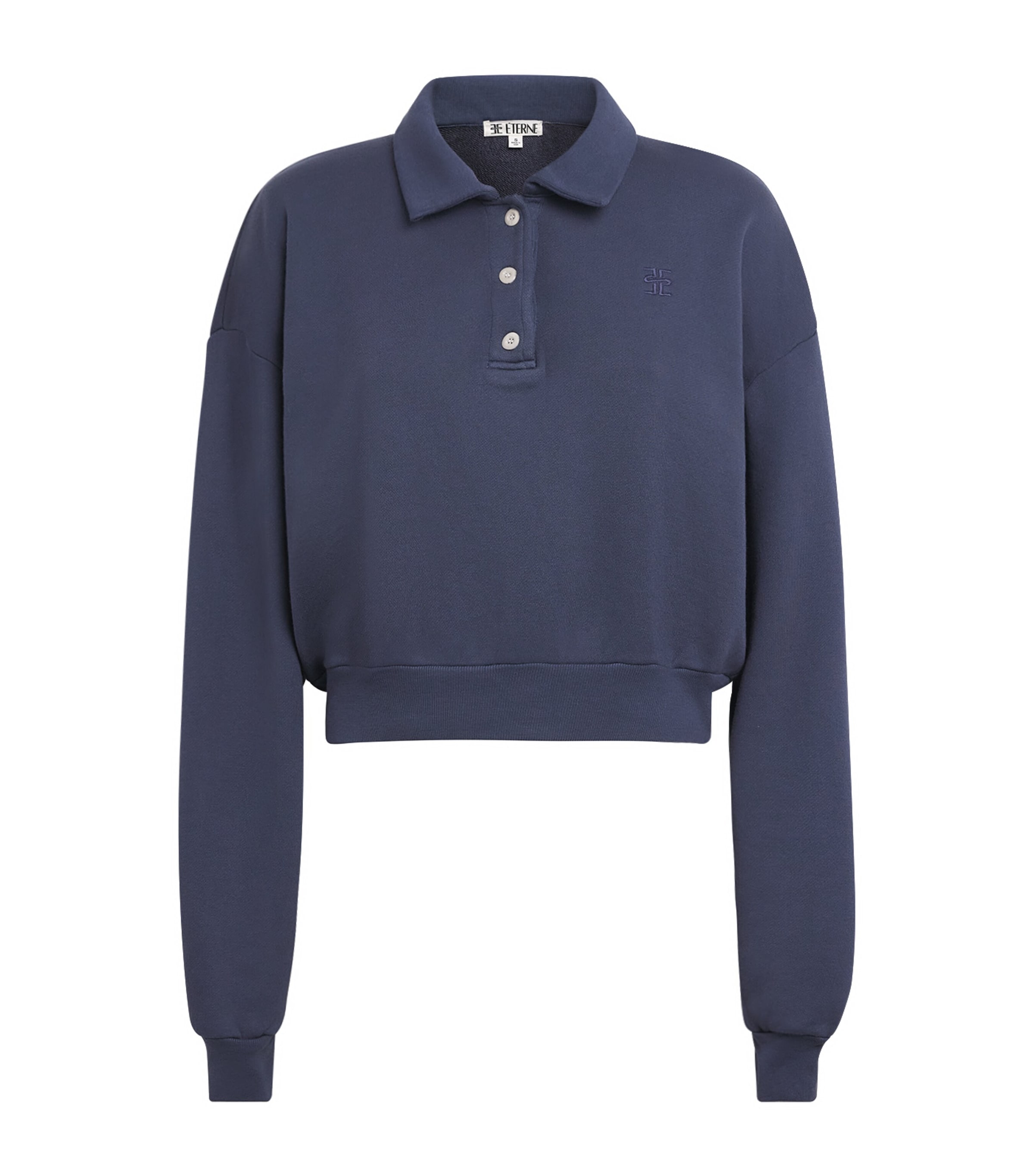 ÉTERNE Womens Cotton-Blend Cropped Polo Sweatshirt Washed Navy