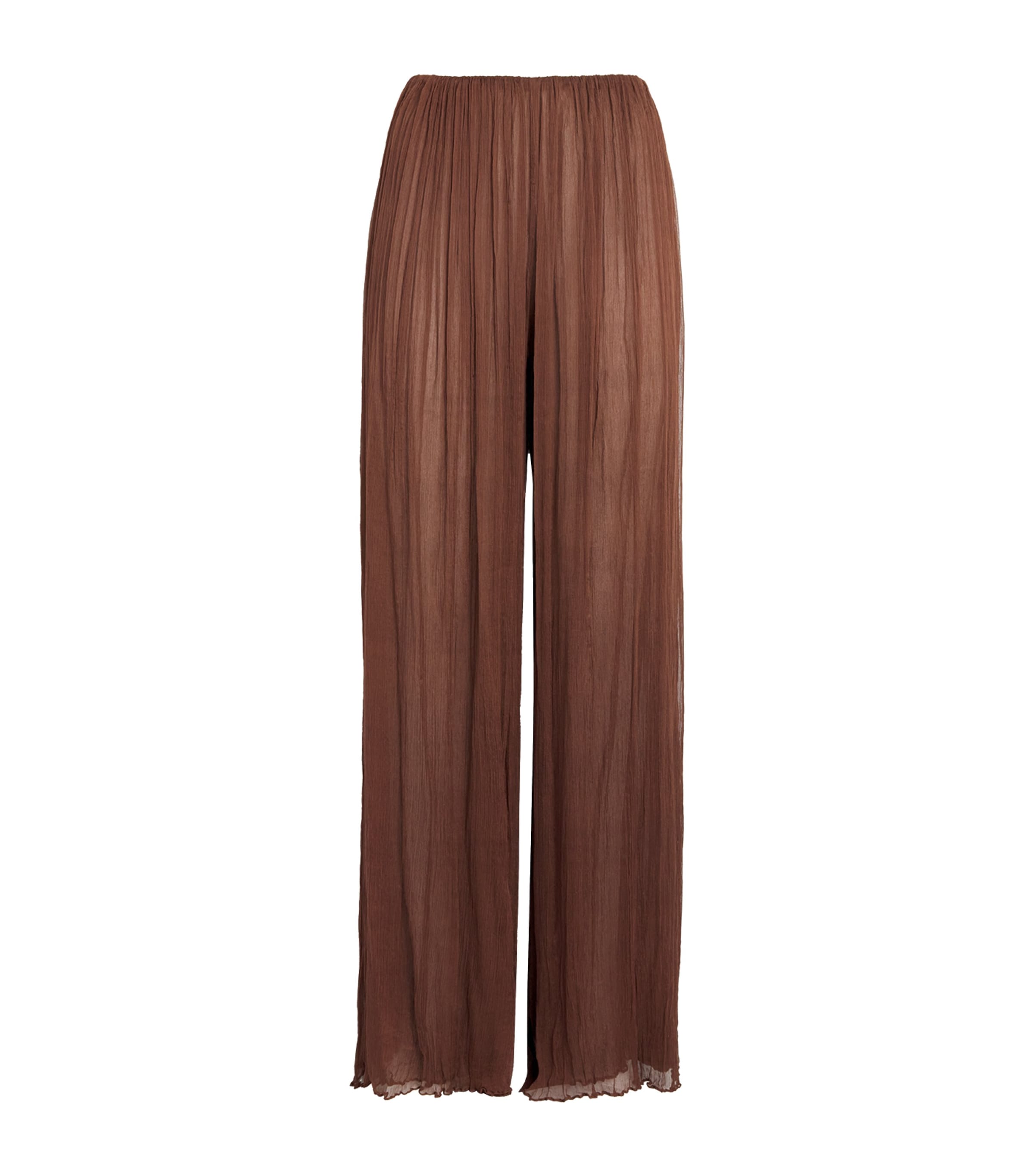 Moré Noir Womens Silk Chiffon Pleated Max Trousers Bitter Chocolate