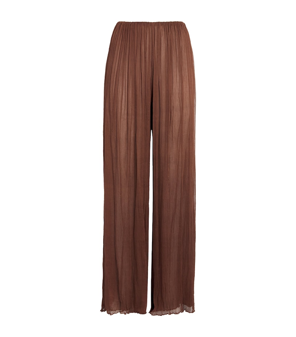 Moré Noir Womens Silk Chiffon Pleated Max Trousers Bitter Chocolate